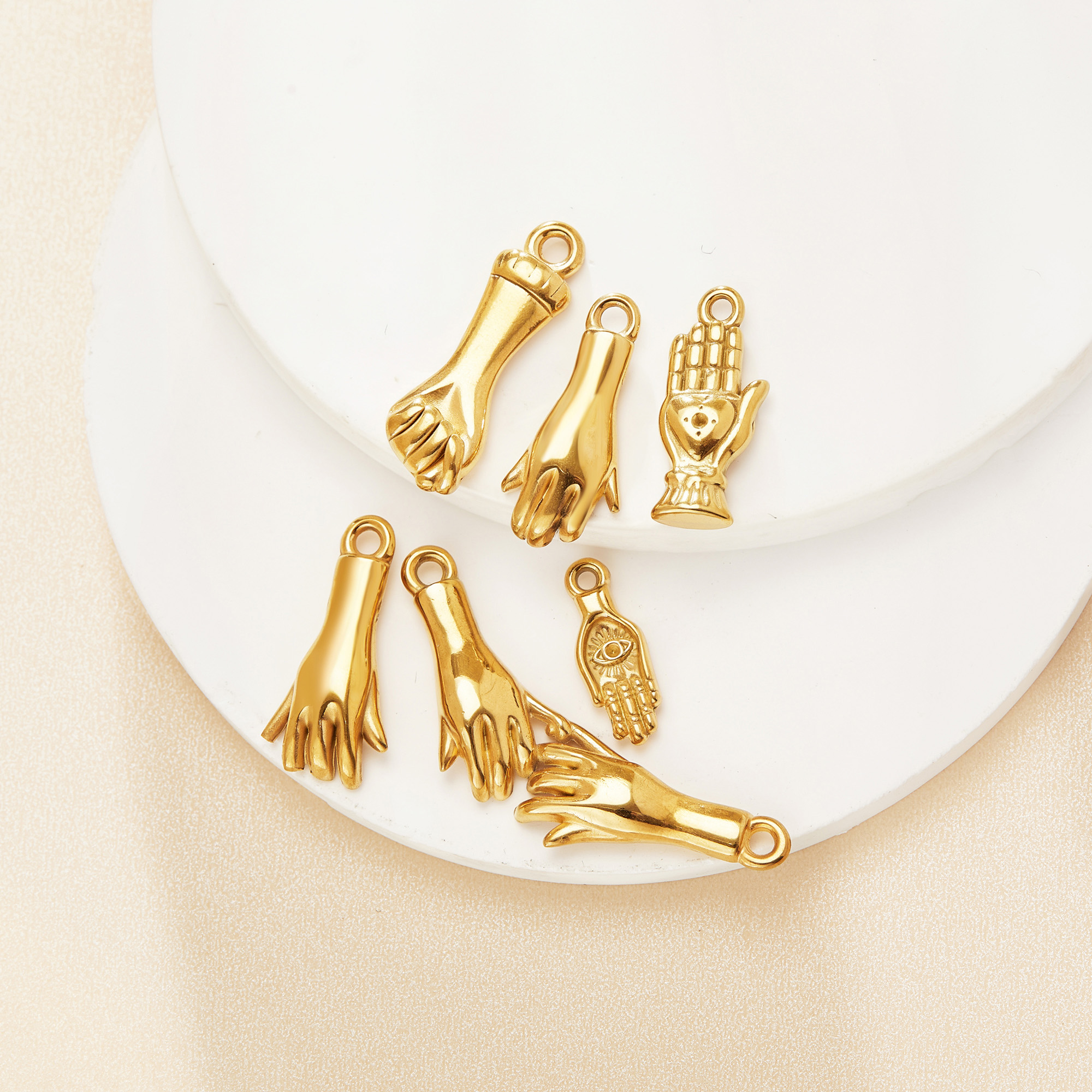 Evil Eye Hands Stainless Steel Pendant,Vintage Styles Gold Plated Pendant Charm,DIY Pendant Blank Hand Charm Supplies 1431618