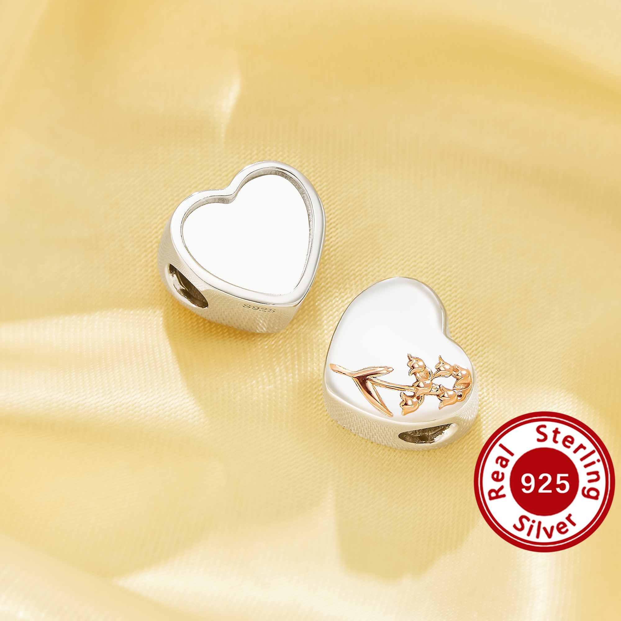 Keepsake Breast Milk Resin Birthflower Heart Bezel Beads Settings,Big Hole Solid 925 Sterling Silver Flower Pendant Beads with 4MM Hole DIY Pendant 1431621