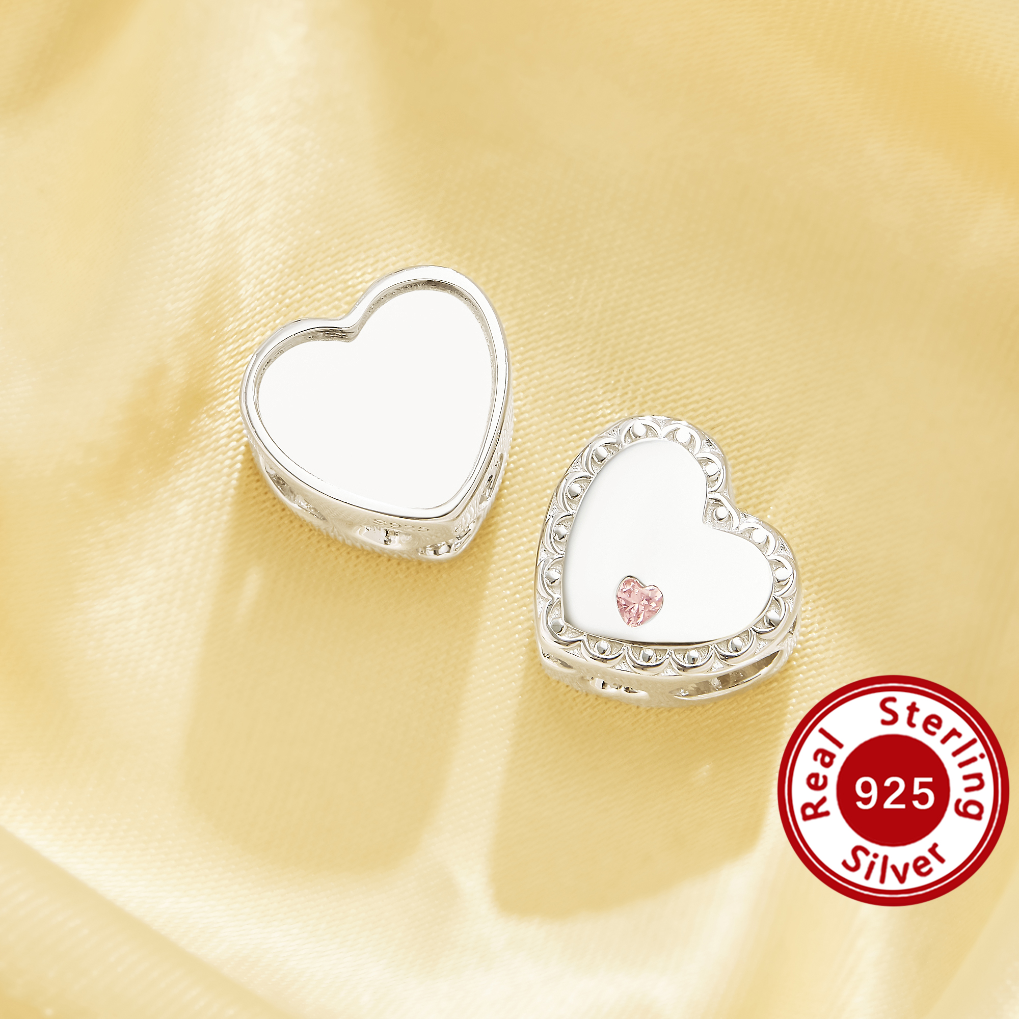 10MM Keepsake Breast Milk Resin Heart Bezel Beads Settings,Big Hole Solid 925 Sterling Silver Beads with 5MM Hole,DIY Pendant Supplies 1431624