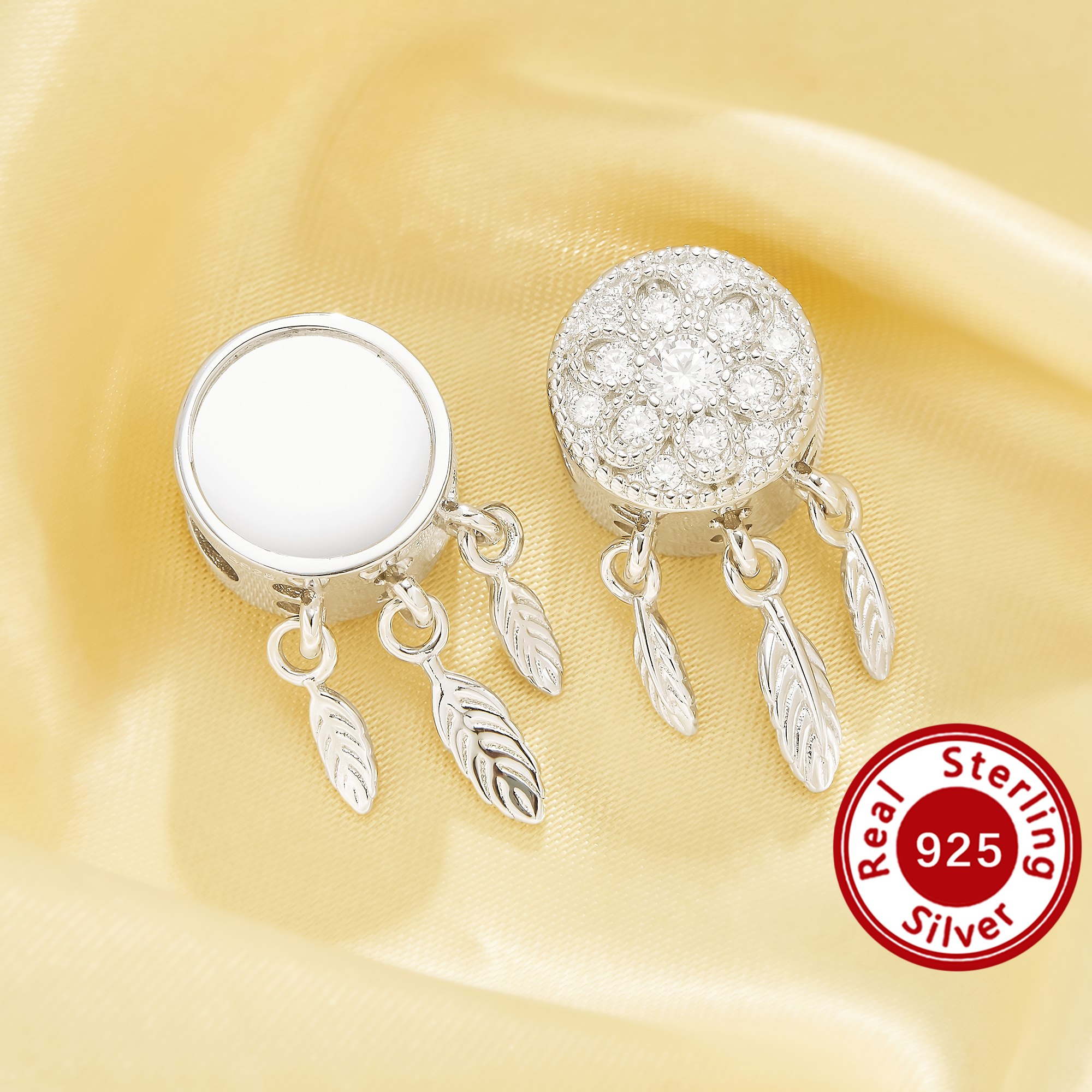 11MM Keepsake Breast Milk Resin Round Bezel Beads Settings,Big Hole Solid 925 Sterling Silver Dreamcatcher Pendant Beads with 5MM Hole,DIY Pendant Supplies 1431626