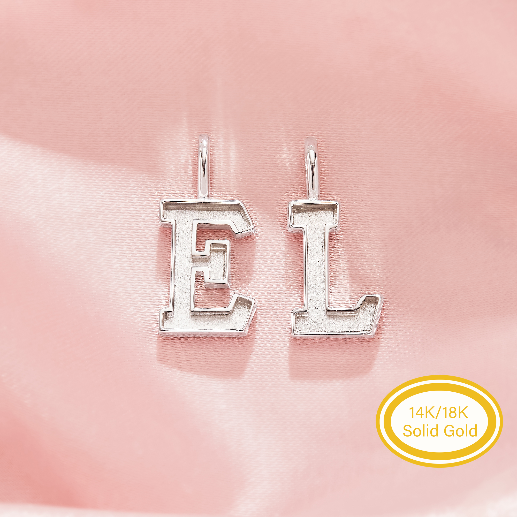 Keepsake Breast Milk Resin Initial Letter Channel Bezel Pendant Settings,Minimalist Solid 14K 18K Gold Pendant Charm,DIY Pendant Supplies 1431628