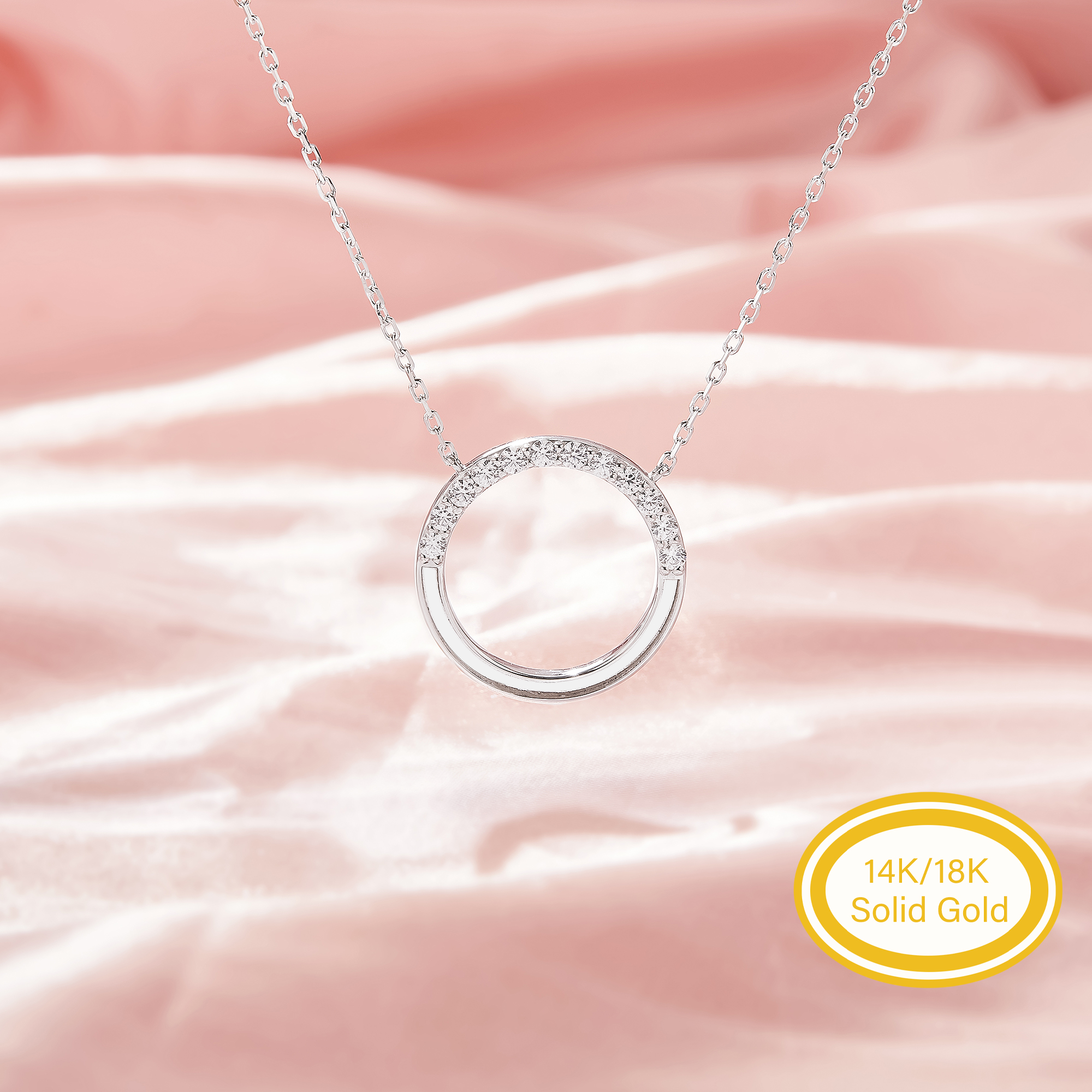 Keepsake Breast Milk Resin Birthstone Circle Channel Bezel Pendant Settings,Solid 14K 18K Gold Necklace,DIY Necklace Supplies 16''+2'' 1431630