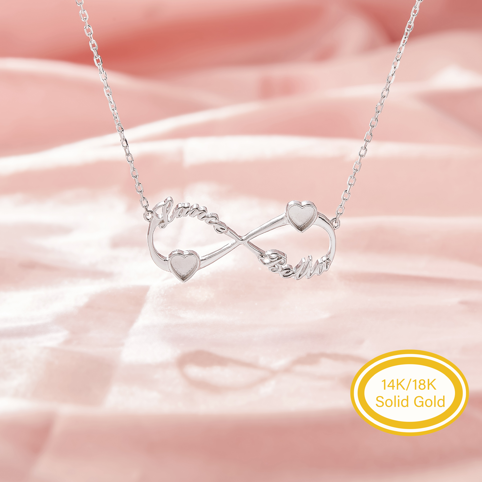4MM Keepsake Breast Milk Resin Customized Name Infinity Heart Bezel Pendant Settings,Infinity Solid 14K 18K Gold Necklace,Personalize DIY Necklace Supplies 16''+2'' 1431631