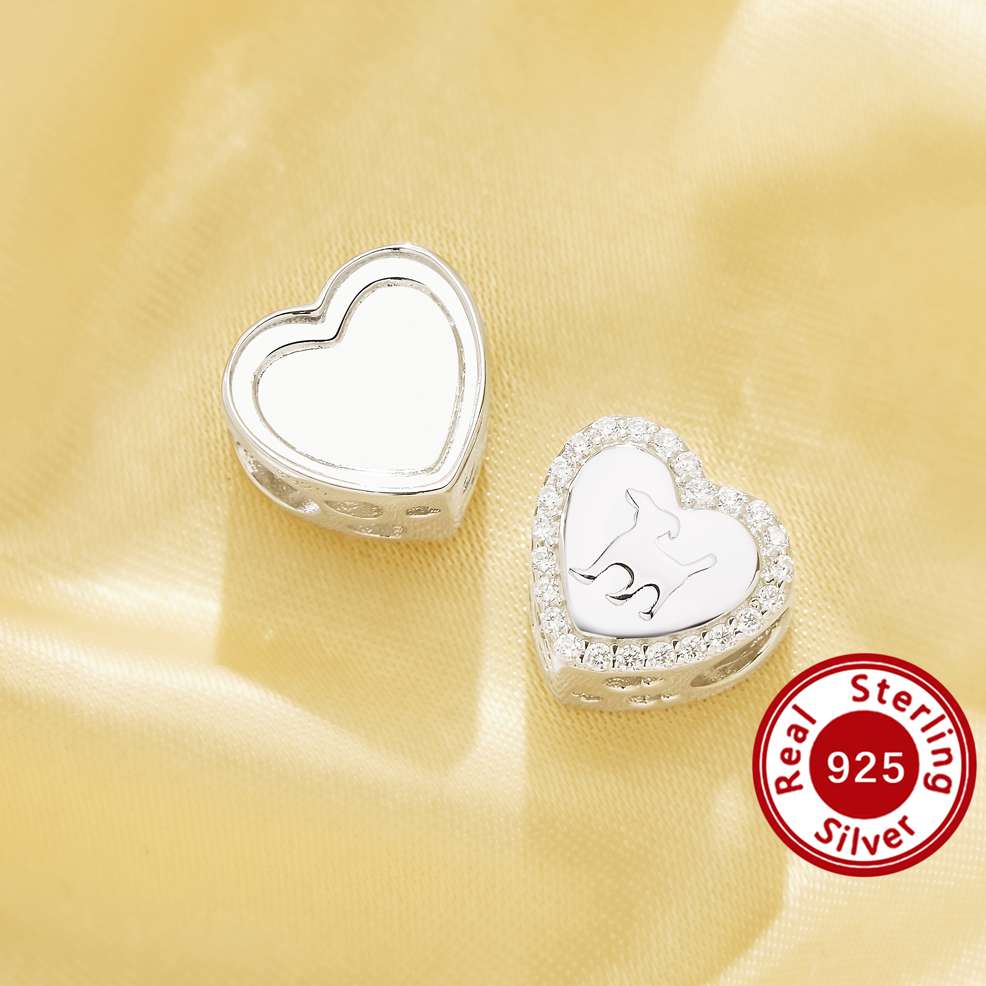 10MM Keepsake Breast Milk Resin Heart Bezel Beads Settings,Big Hole Solid 925 Sterling Silver Puppy Dog Pet Pendant Beads with 4.5MM Hole DIY Supplies 1431633