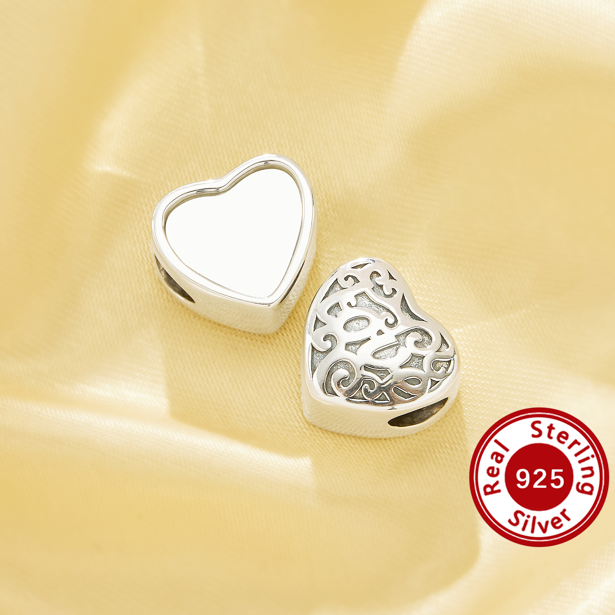 10MM Keepsake Breast Milk Resin Heart LOVE Bezel Beads Settings,Big Hole Solid 925 Sterling Silver Art Deco Beads with 4.5MM Hol DIY Supplies 1431634