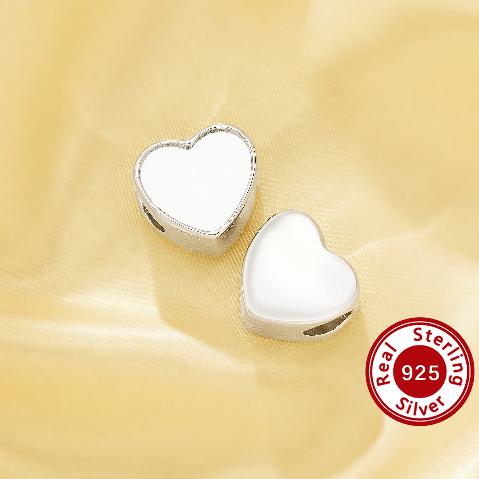 10MM Keepsake Breast Milk Resin Heart Bezel Beads Settings,Big Hole Solid 925 Sterling Silver Simple Heart Pendant Beads with 5MM Hole,DIY Pendant Supplies 1431635