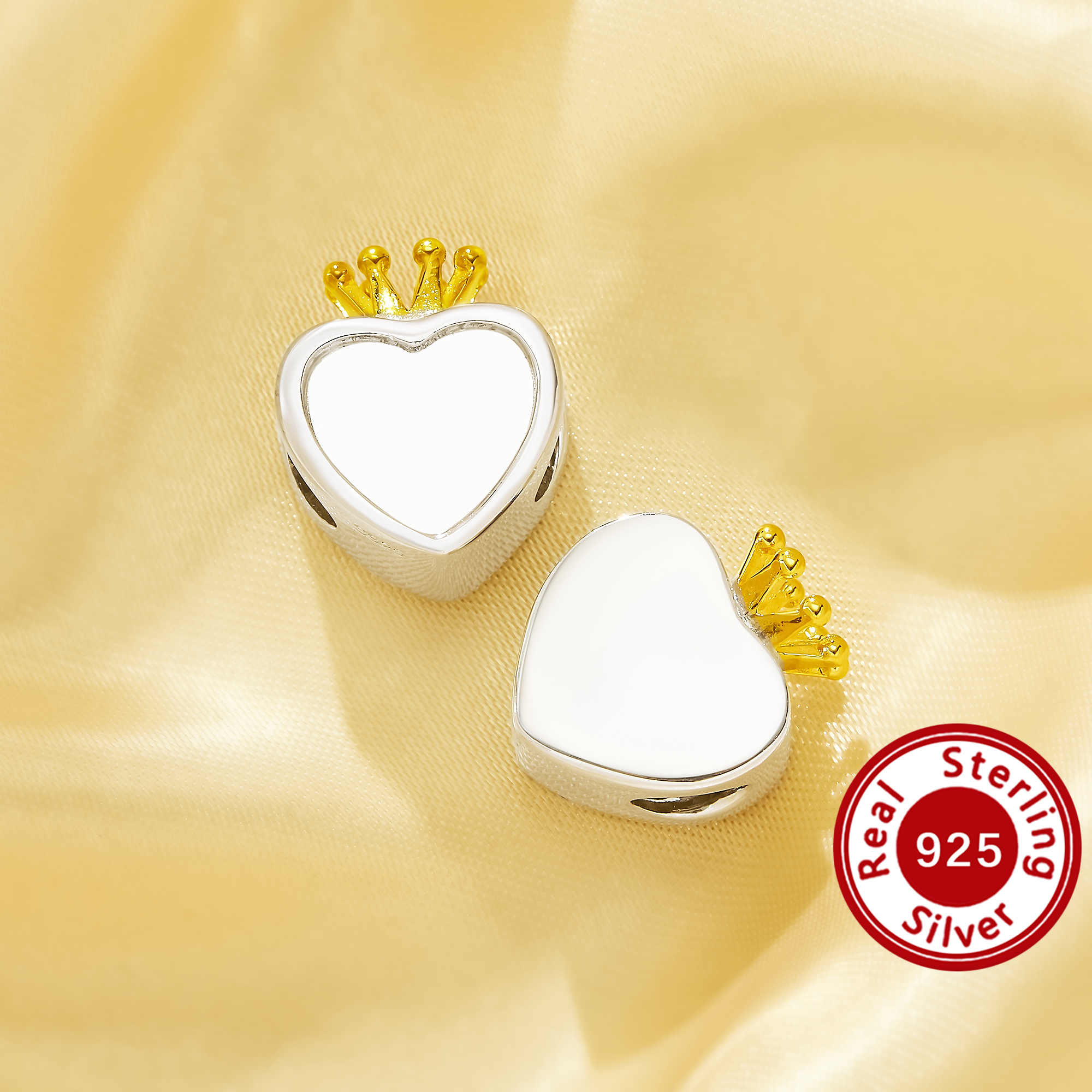 10MM Keepsake Breast Milk Resin Heart Crown Bezel Beads Settings,Big Hole Solid 925 Sterling Silver Beads with 5MM Hole DIY Supplies 1431637