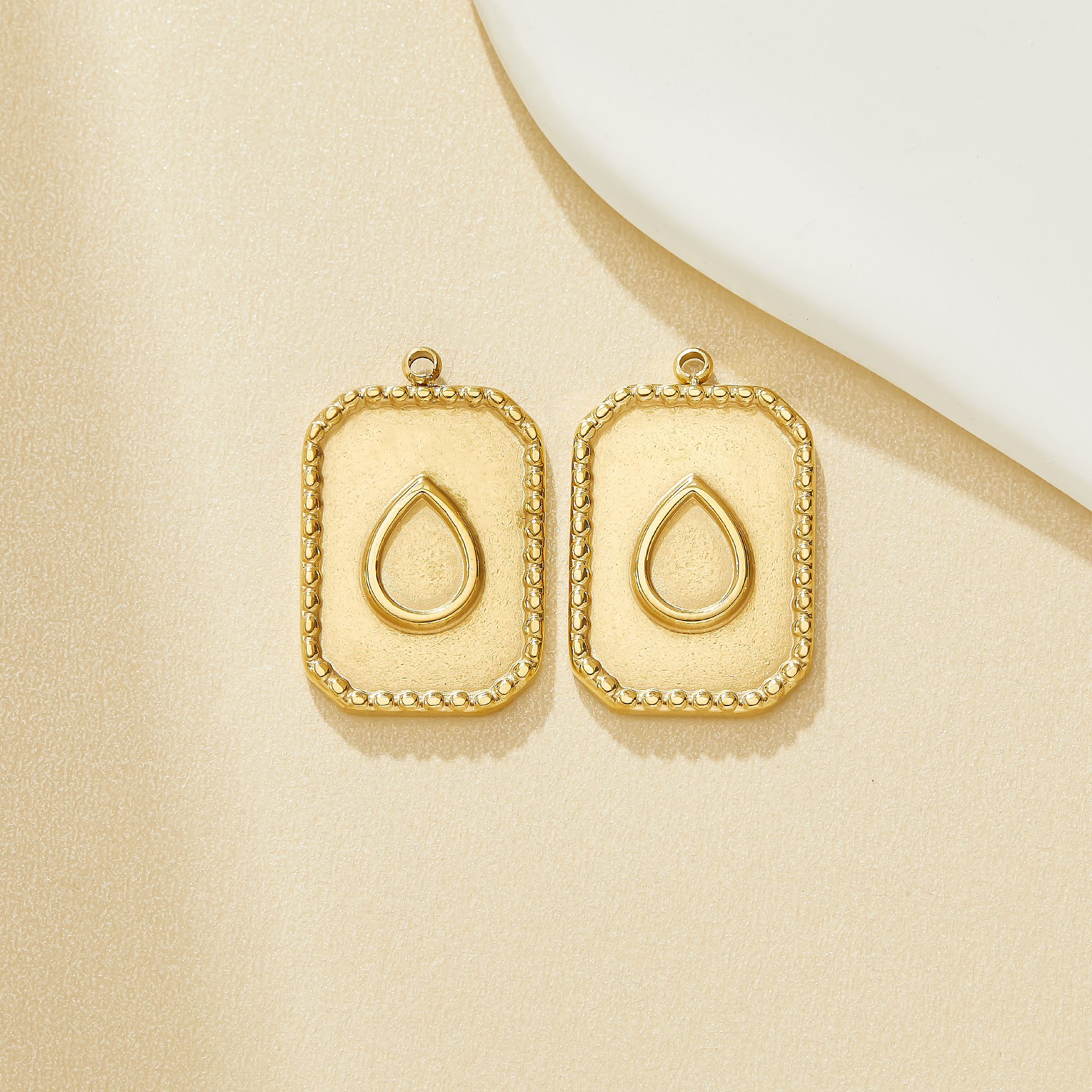 Stainless Steel Pear Bezel Pendant Charm,Yellow Gold Plated Stainless Steel Rectangle Pendant,Vintage Styles Pendant,DIY Pendant Blank Supplies 1431638