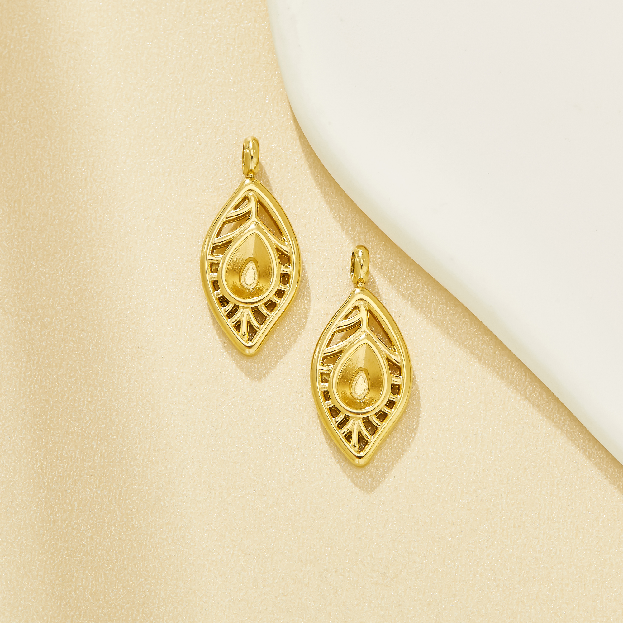 6MM Pear Bezel Stainless Steel Pendant Settings,Leaf Shaped Gold PLated Stainless Steel Pendant Charm,DIY Pendant Blank Supplies 1431654