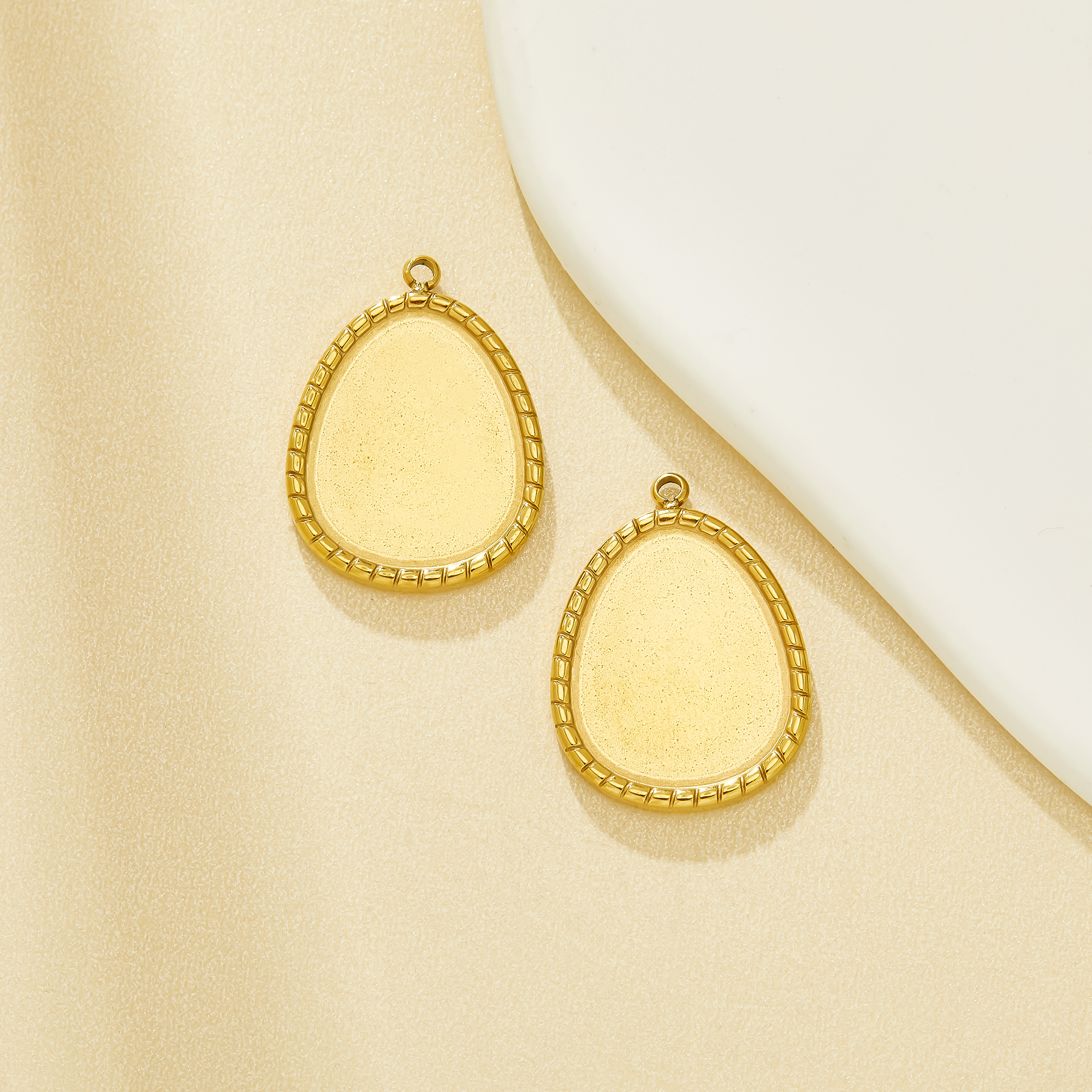 13x16MM Pear Bezel Stainless Steel Pendant Settings,Minimalist Gold PLated Stainless Steel Round Pendant Charm,DIY Pendant Blank 1431658