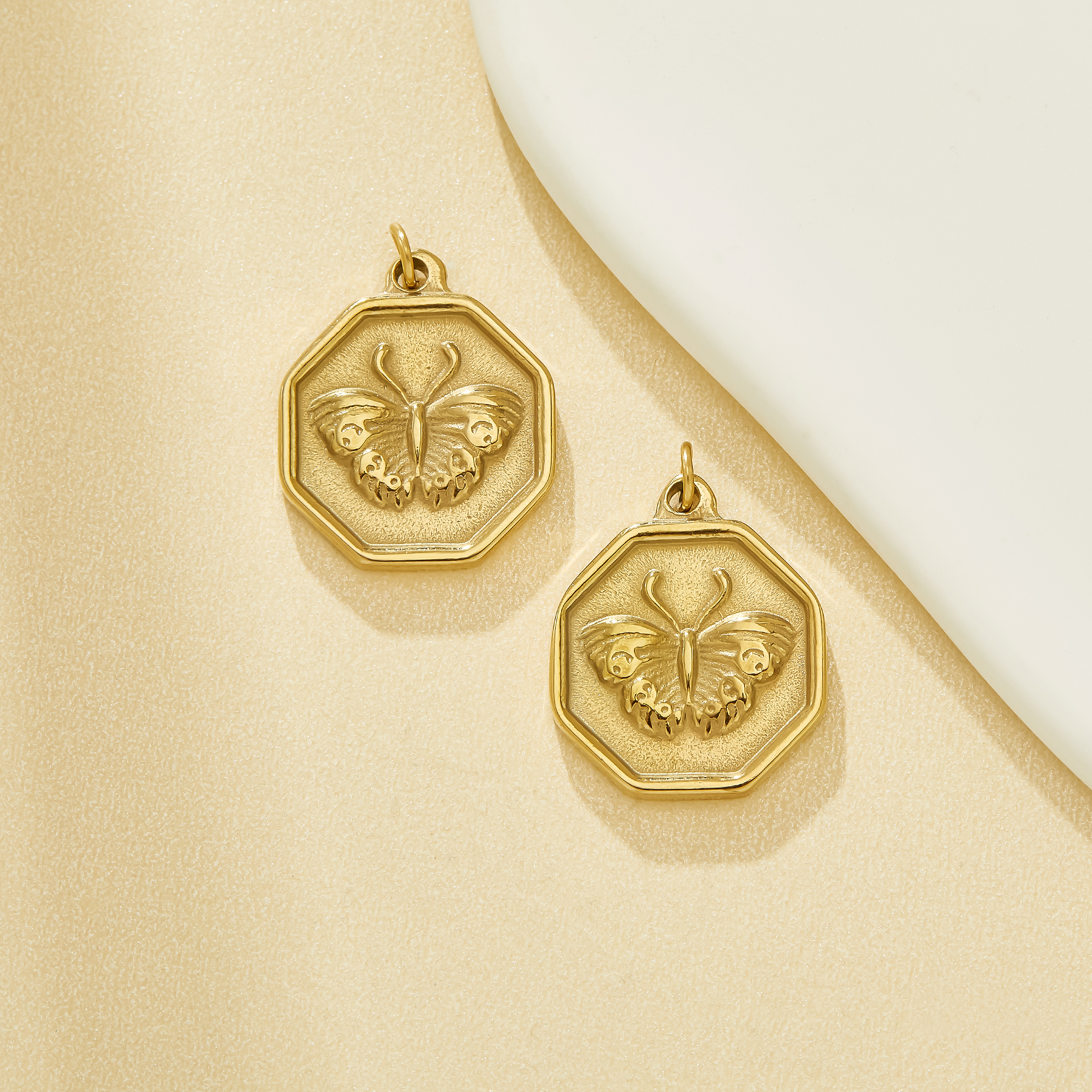 Octagon Butterfly Pendant Charm,Yellow Gold Stainless Steel Pendant,Minimalist Pendant,DIY Memory Pendant Supplies 1431660