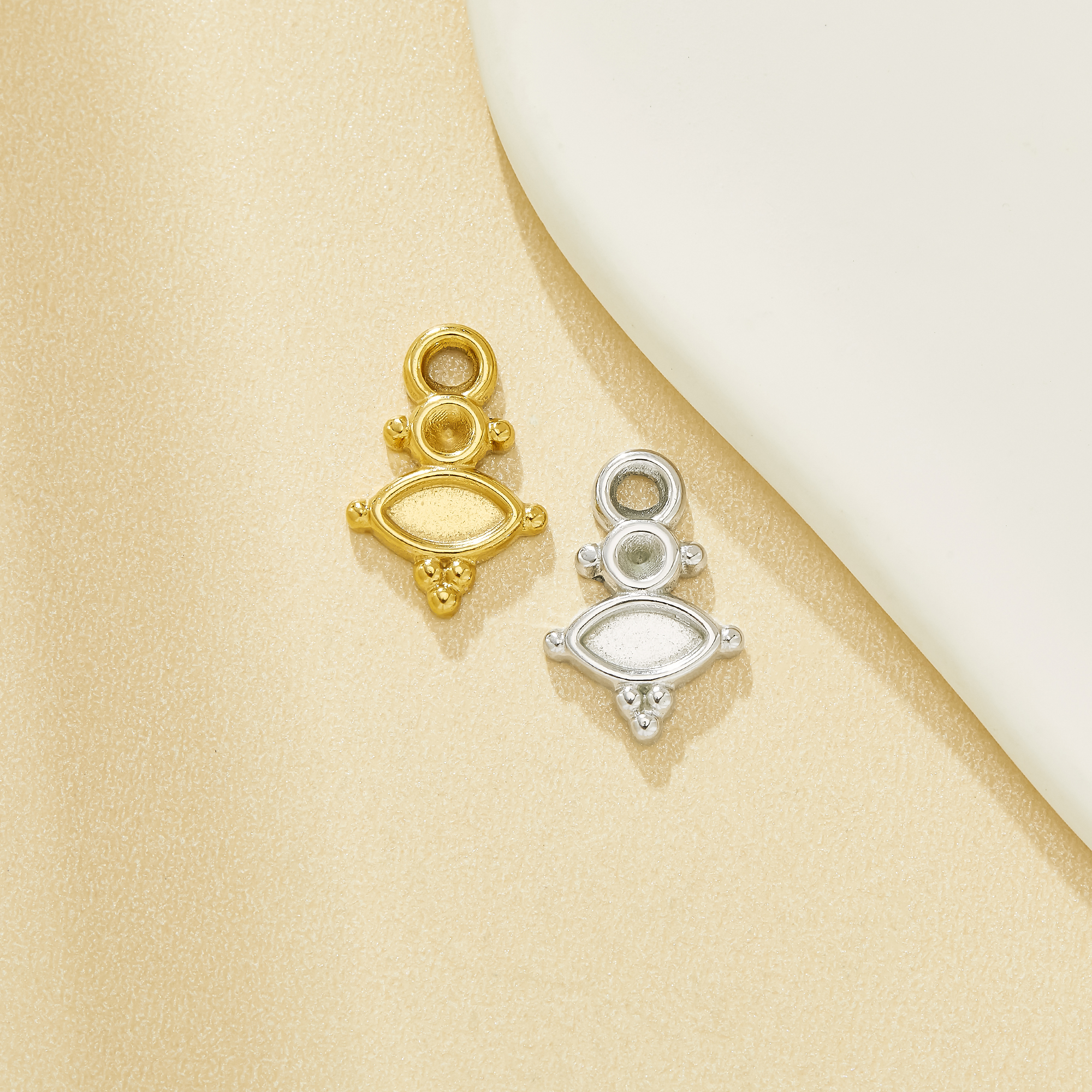 2MM Round Bezel,3x6MM Marquise Bezel Stainless Steel Pendant Settings,2 Stones Gold Plated Silver Stainless Steel Pendant Charm,DIY Pendant Supplies 1431665