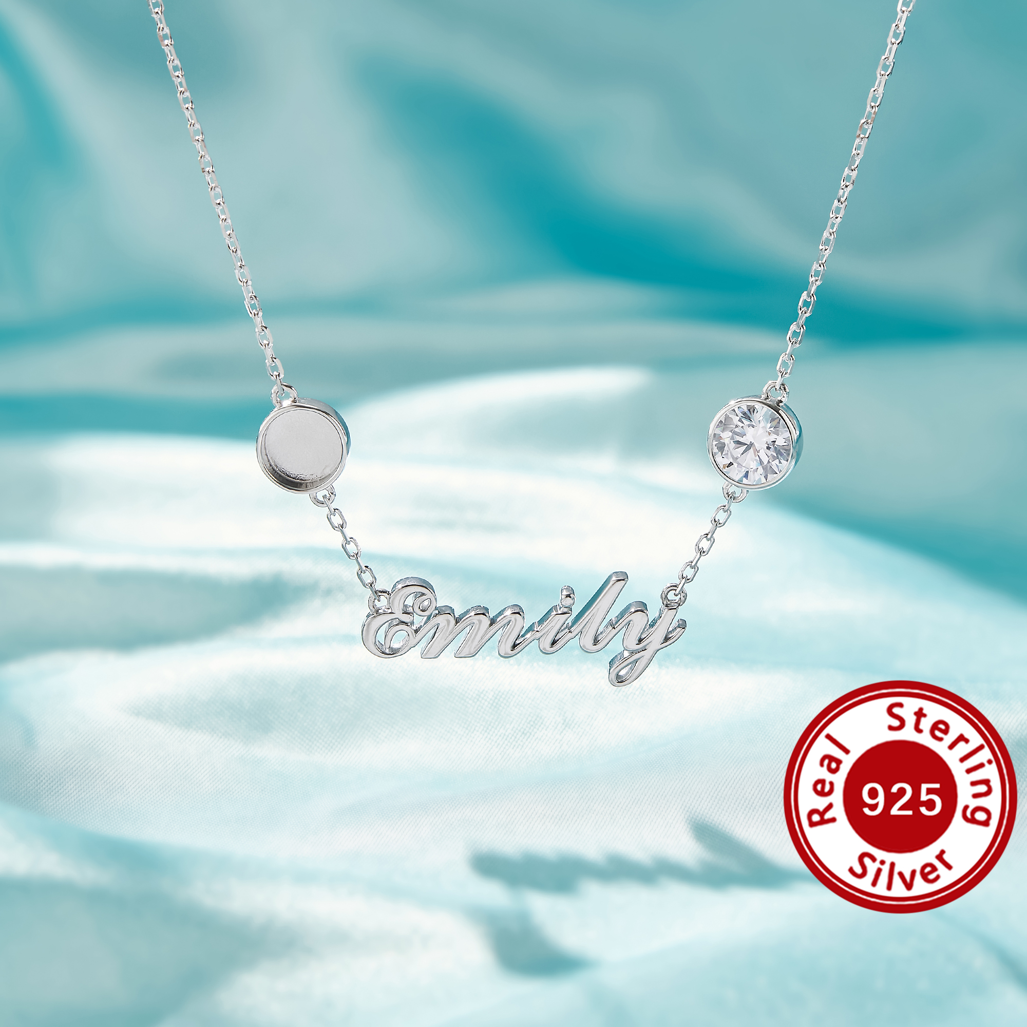 6MM Keepsake Breast Milk Resin Personalized Name Bezel Pendant Settings,Birthstone Solid 925 Sterling Silver CUstomized DIY Necklace 1431671-1