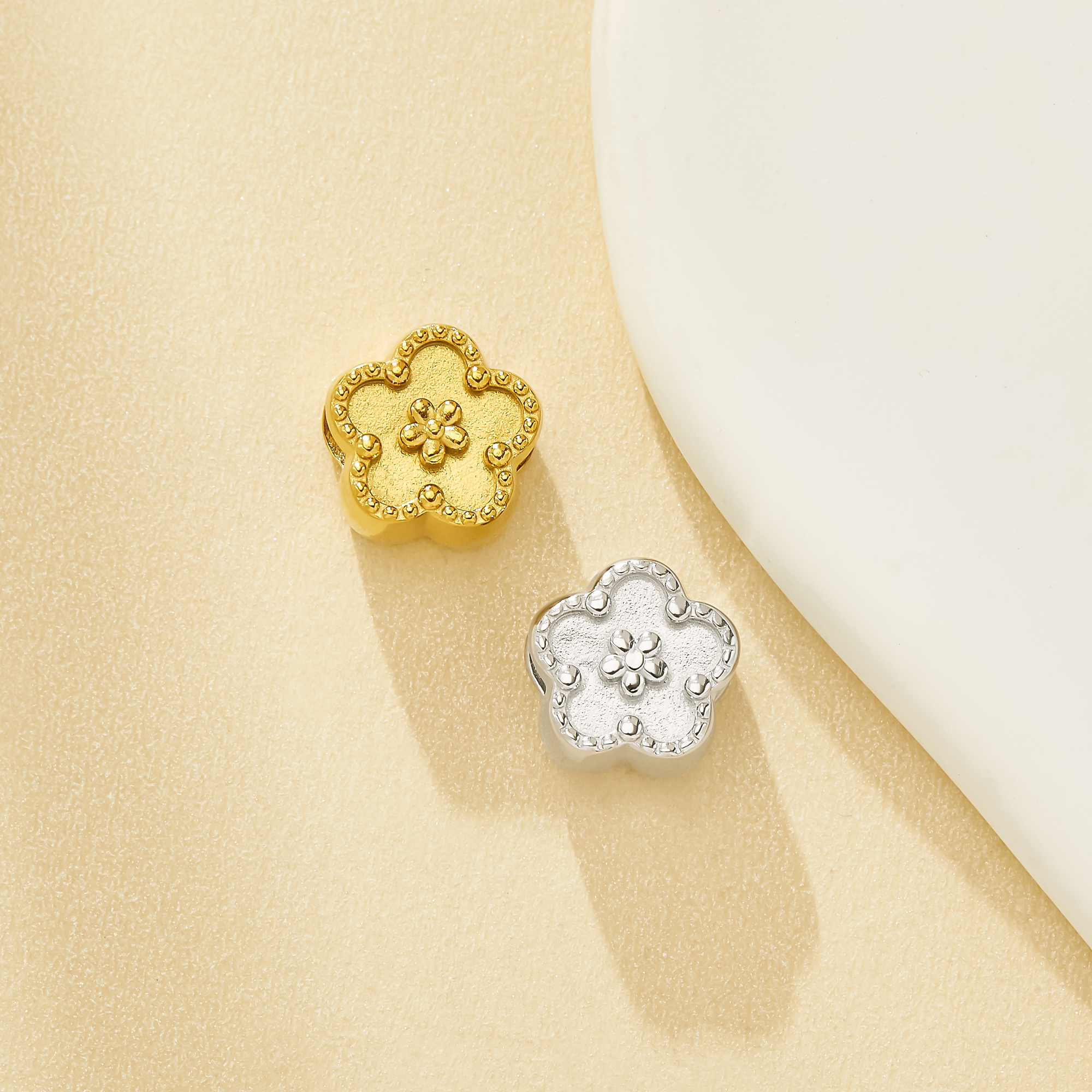 Keepsake Breast Milk Resin Flower Bezel Beads Settings,Big Hole Silver Gold Tone Stainless Steel Beads with 4.5MM Hole,DIY Pendant 1431675