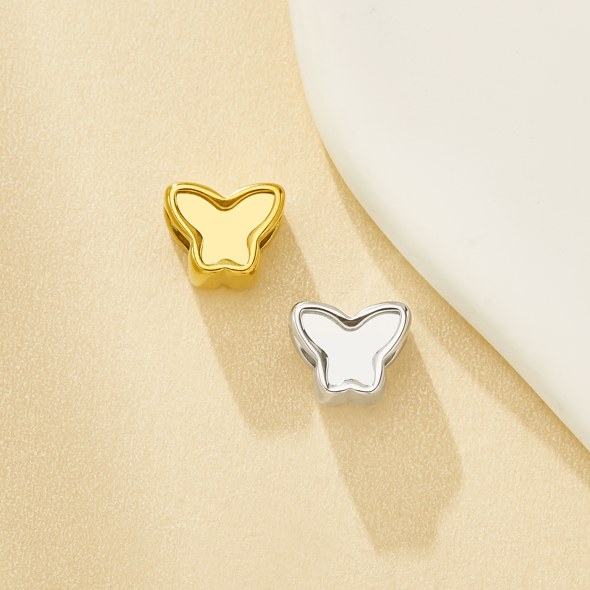 Keepsake Breast Milk Resin Butterfly Bezel Beads Settings,Silver Gold Tone Stainless Steel Big Hole Art Deco Beads with 4.5MM Hole 1431677