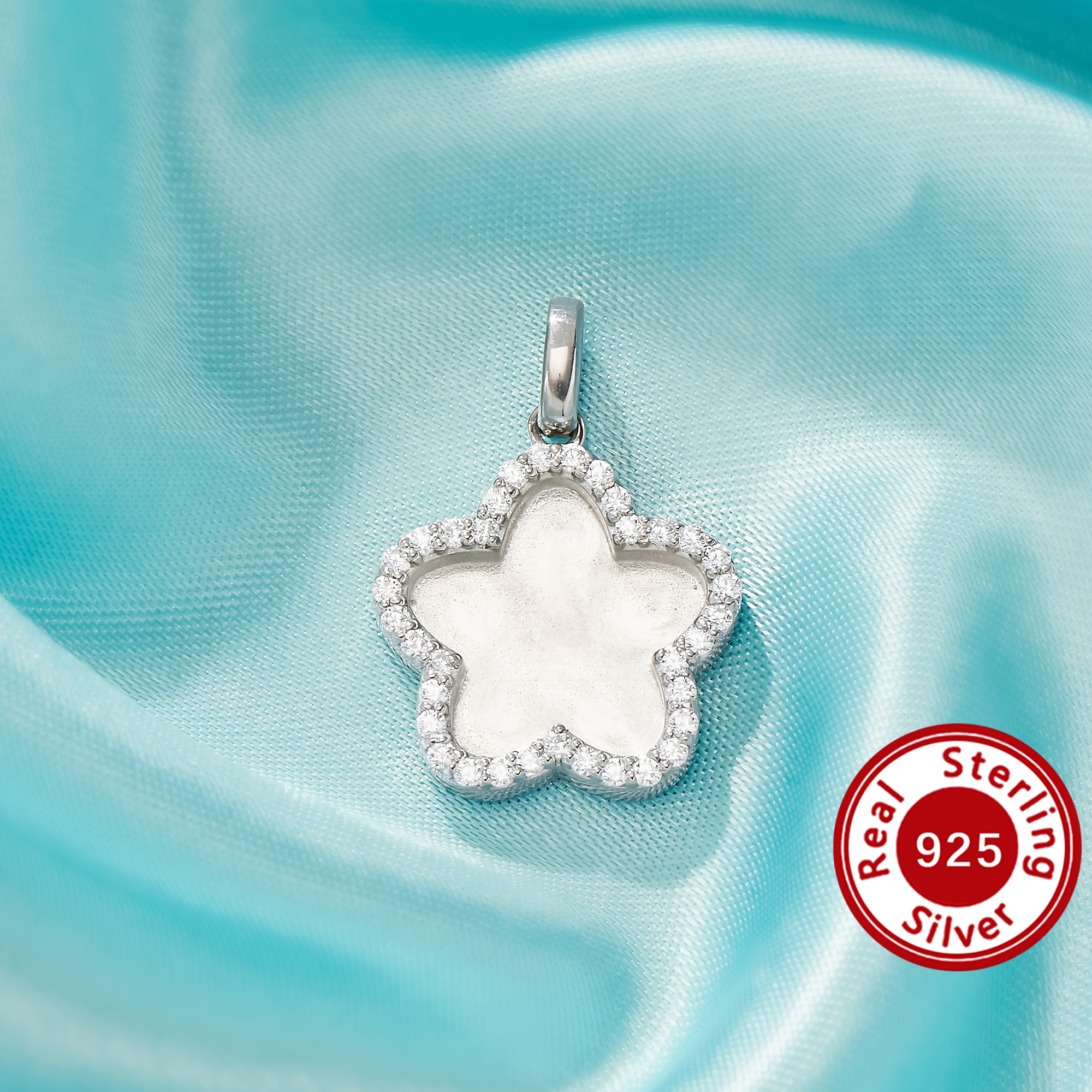 Keepsake Mother Milk Resin Flower Bezel Pendant Settings,Solid 925 Sterling Silver Pendant Charm,Halo Pave CZ Stone Pendant 1431678-1