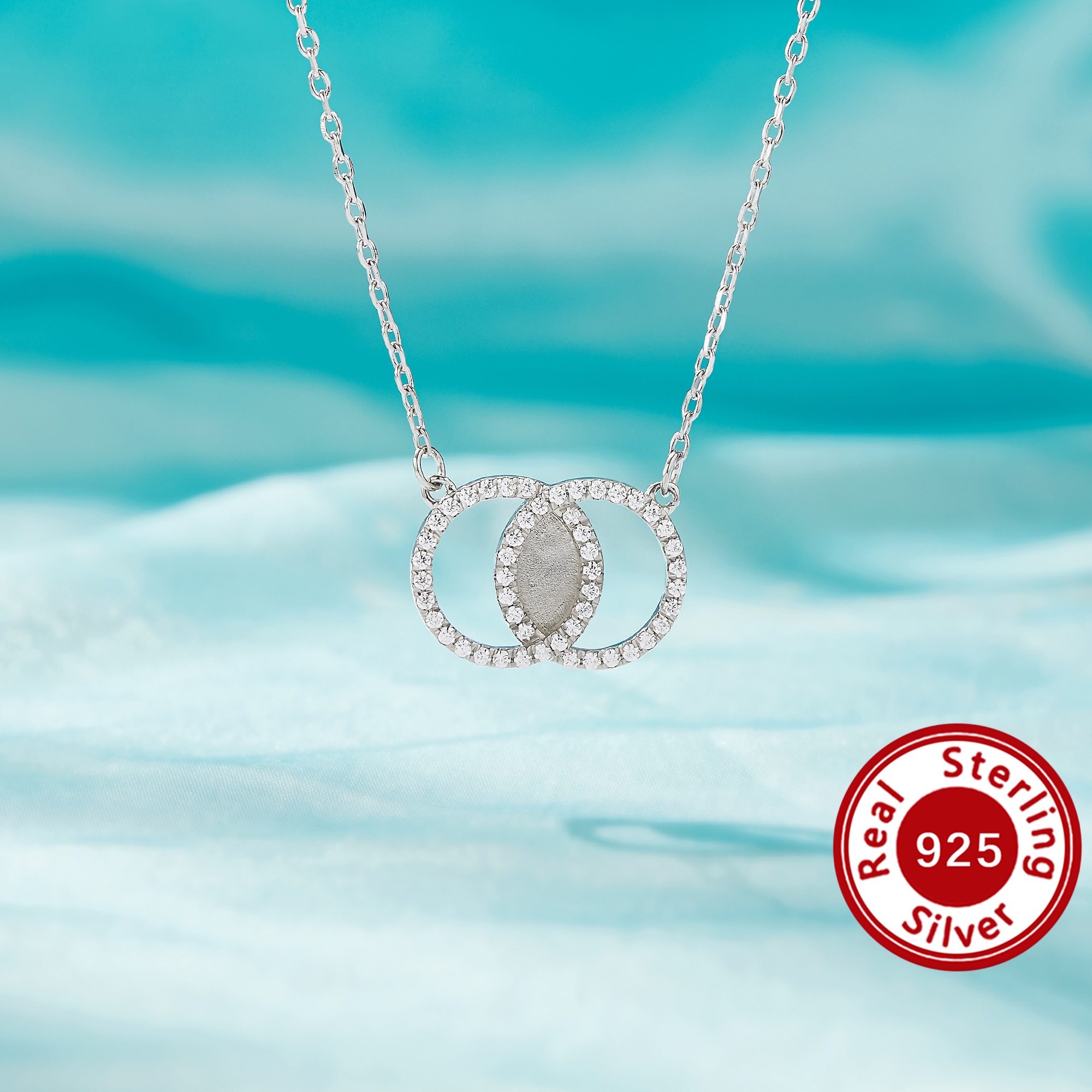 Keepsake Mother Milk Resin Round Pendant Settings,Solid 925 Sterling Silver Necklace,Simple Double Round Necklace Chain 16''+2'' 1431681-1