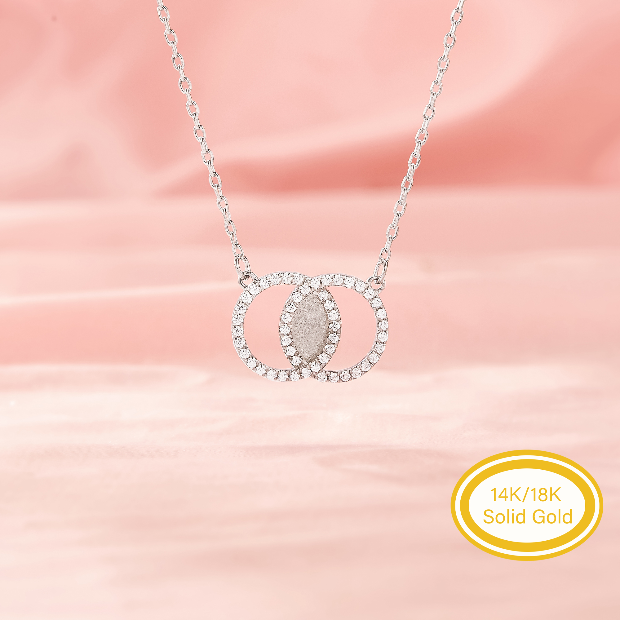 Keepsake Mother Milk Resin Double Round Pendant Settings,Solid 14K 18K Gold Necklace,Marquise Bezel Necklace Chain 16''+2'' 1431681