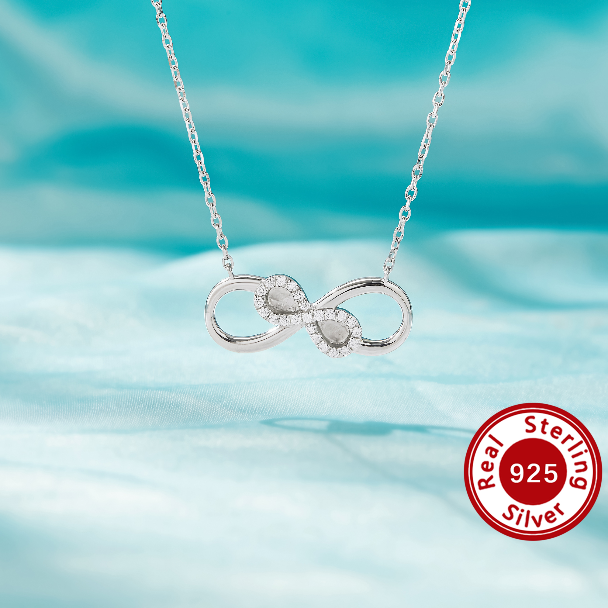 Keepsake Mother Milk Resin Infinity Pendant Settings,Double Pear Bezels Solid 925 Sterling Silver Necklace,DIY Chain 16''+2'' 1431682-1