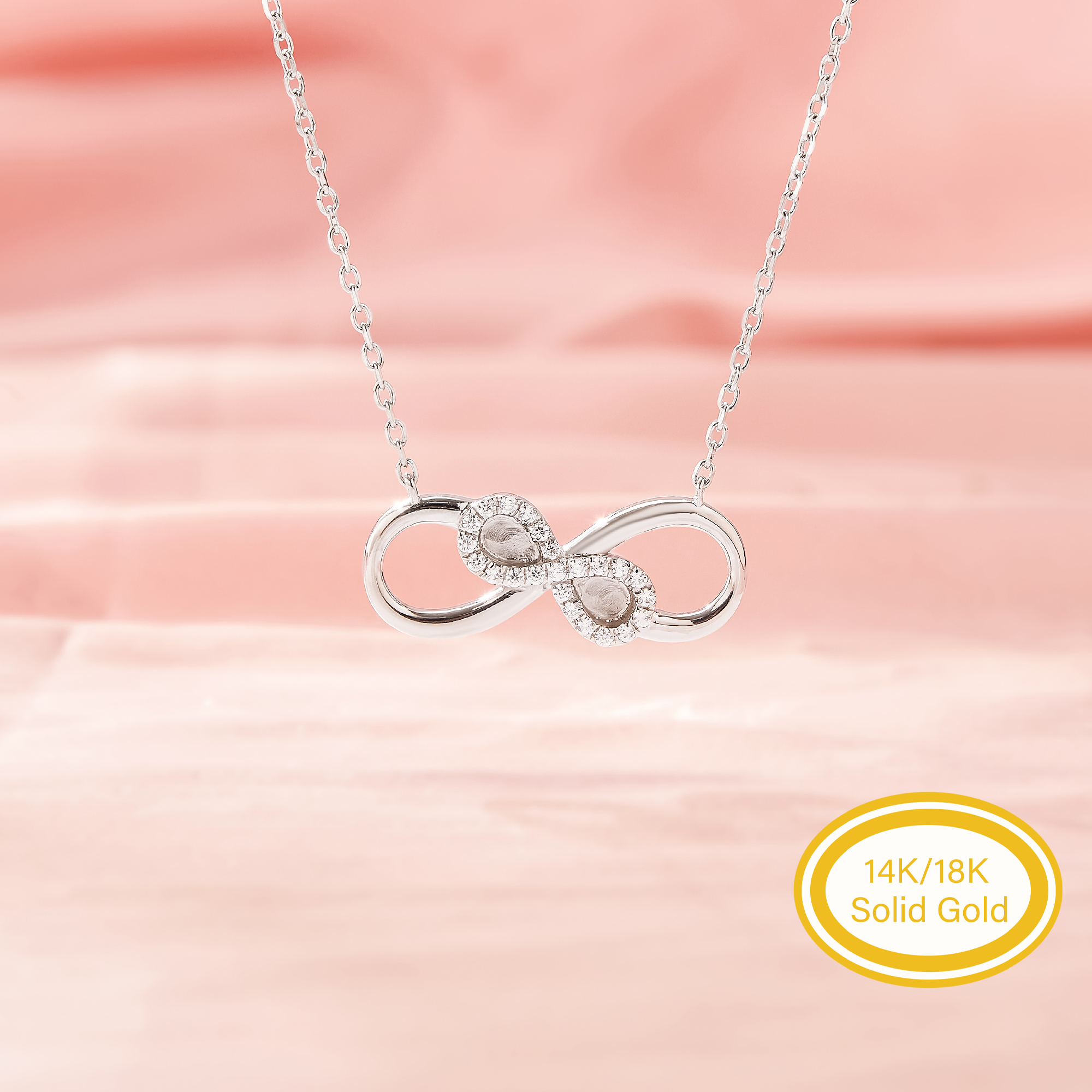 Keepsake Mother Milk Resin Infinity Pendant Settings,Double Pear Bezels Solid 14K 18K Gold Necklace,DIY Pendant Chain 16''+2'' 1431682