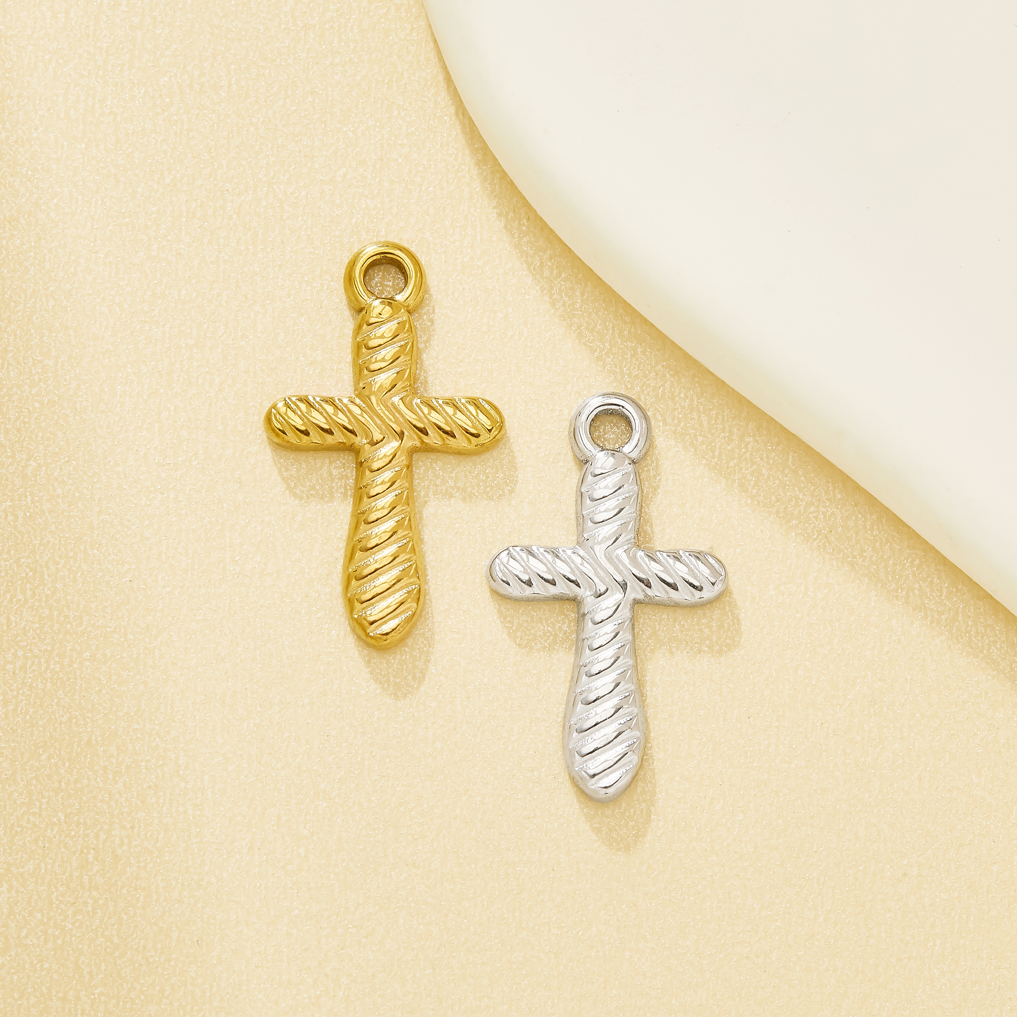 Cross Pendant, Stainless Steel Findings Used For Necklace, Bracelet Crafting,Twisted Charm, Textured Accessory, Jewelry Component 1430495