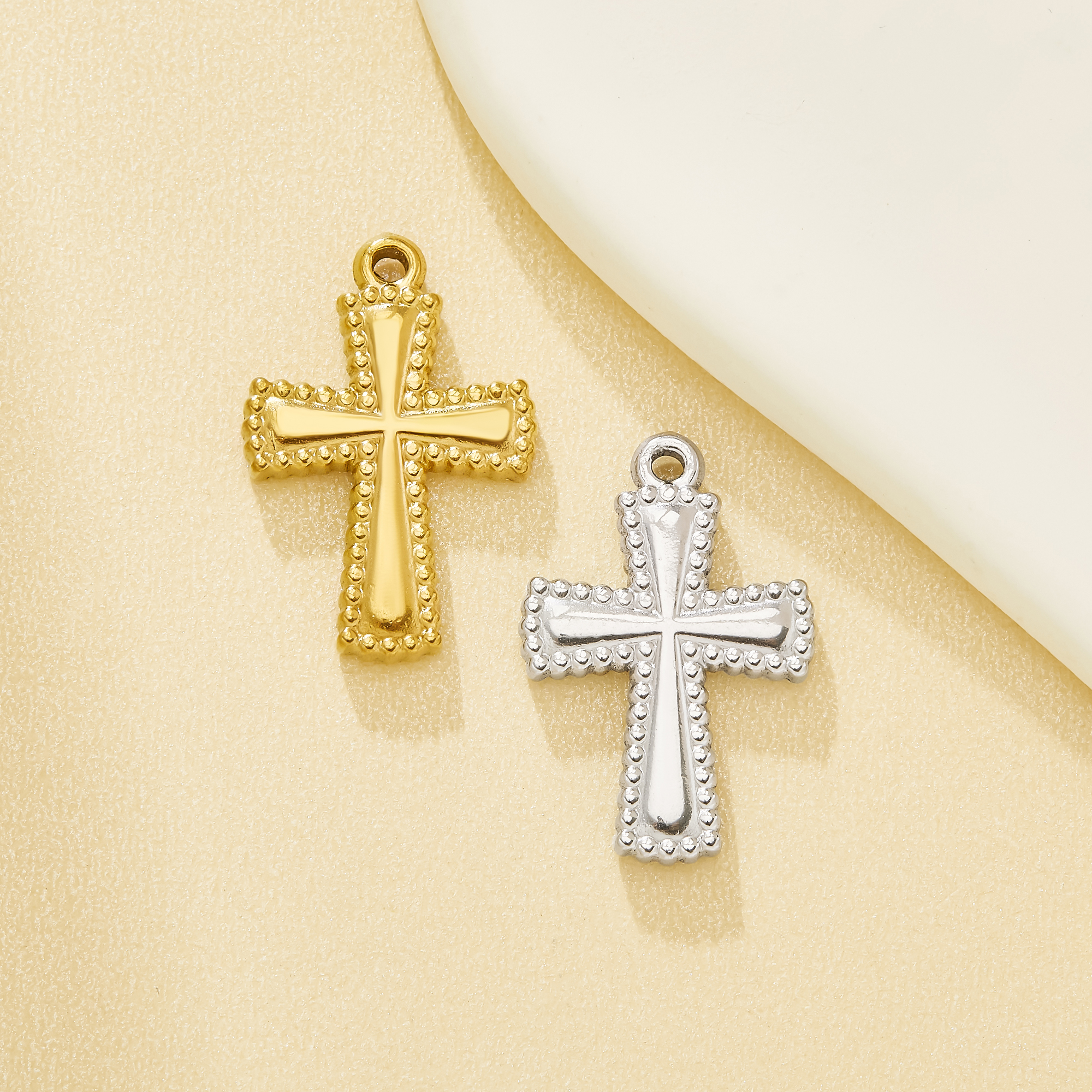 Cross Pendant, Stainless Steel Findings For Necklace, Bracelet Crafting, DIY Supplies, Dotted Border Charm, Accessory, Jewelry Component 1430496