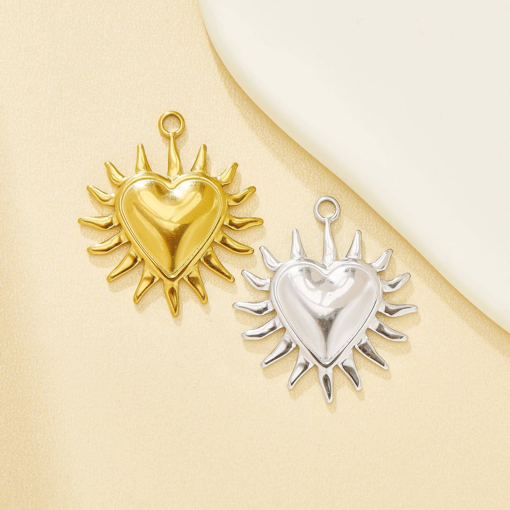 Heart Sun Blank Pendant Settings, 304L Stainless Steel Anti-allergy Charm Base For DIY Necklace Bracelet Handmade Jewelry Supplies 1430499