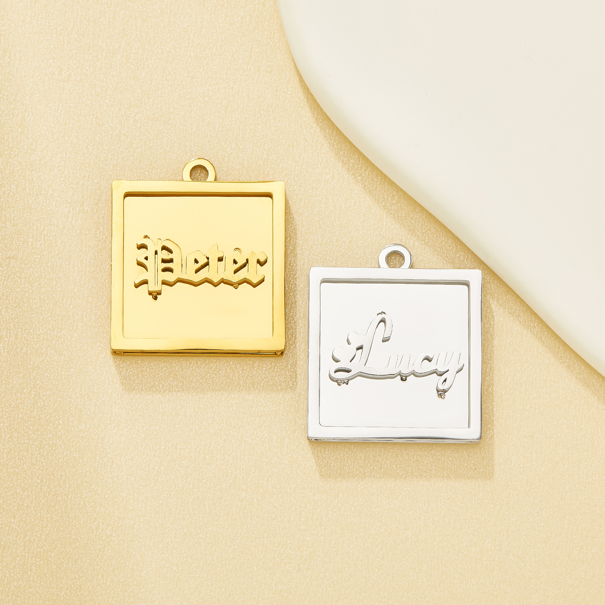 Personalized Name Square Pendant, Stainless Steel Customized Name DIY Charm Jewelry Part 1431709