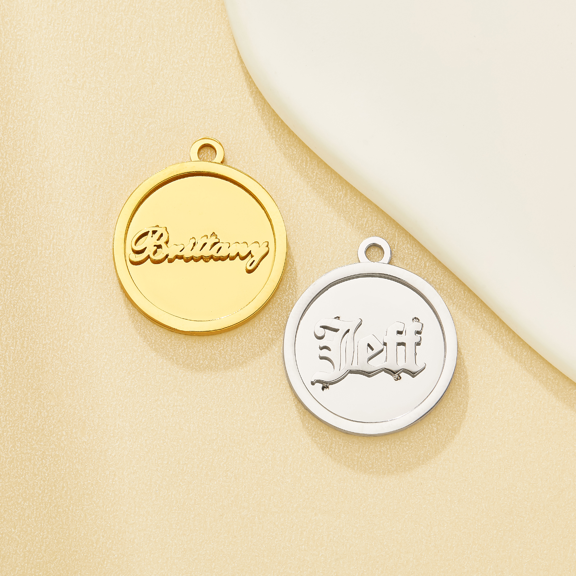 Personalized Name Round Pendant, Stainless Steel Customized Name DIY Charm Jewelry Part 1431710