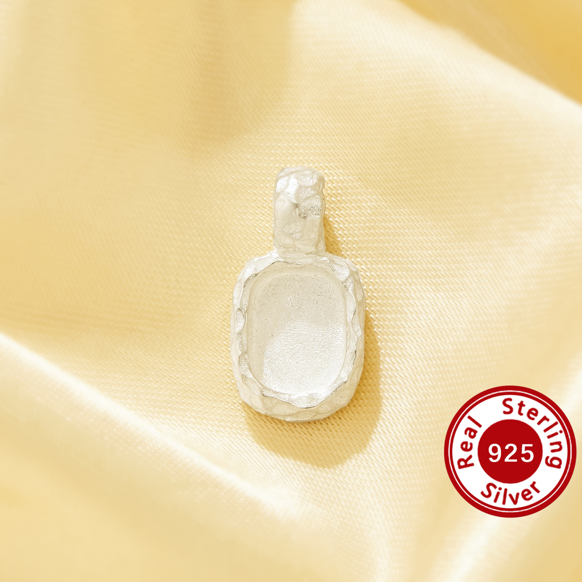 6x8MM Keepsake Mother Milk Resin Ring Bezel Settings,Solid 925 Sterling Silver Rectangle Pendant Base Plain Silver No Plating Shiny Hammered Setting For Craft 1431721