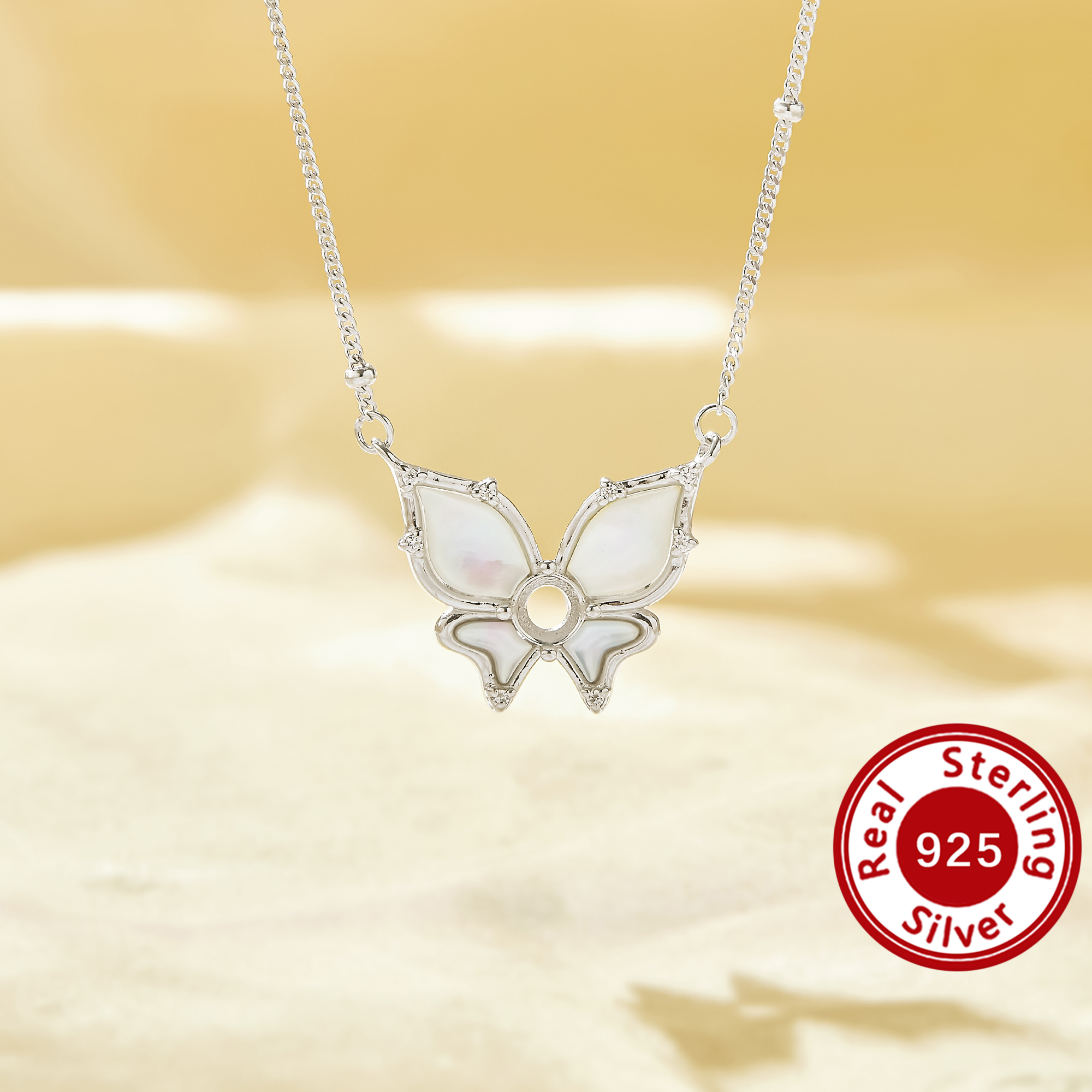 4MM Butterfly Pendant Blank Solid 925 Sterling Silver Semi Mount Necklace Setting Base Fit Gemstone Custom Jewelry Making DIY Findings 1431723