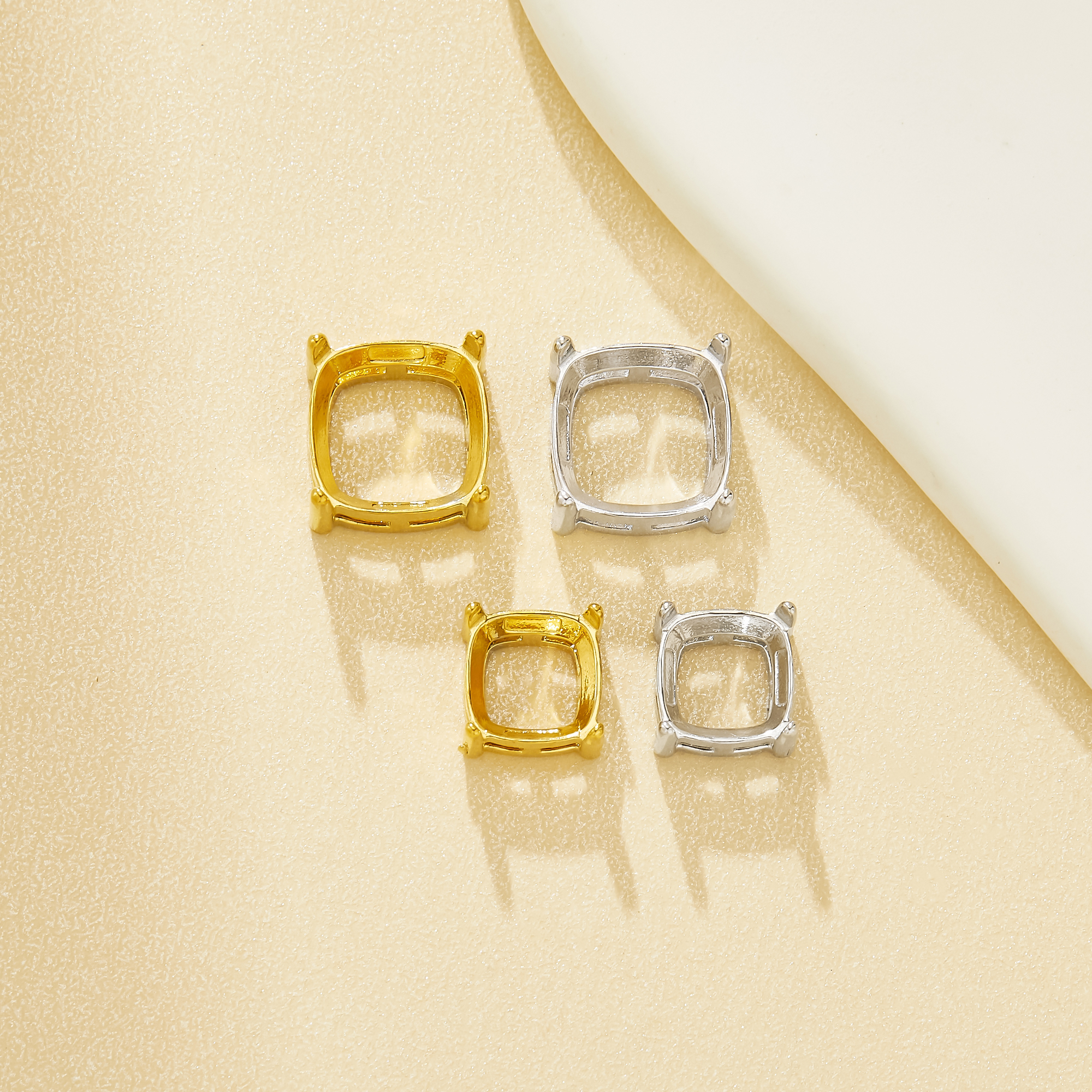 6/8MM Square Four Prong Setting, Stainless Steel Golden Silver Bezel,Dainty Blank Gemstone Mount,For DIY Jewelry Making Supplies 1431742