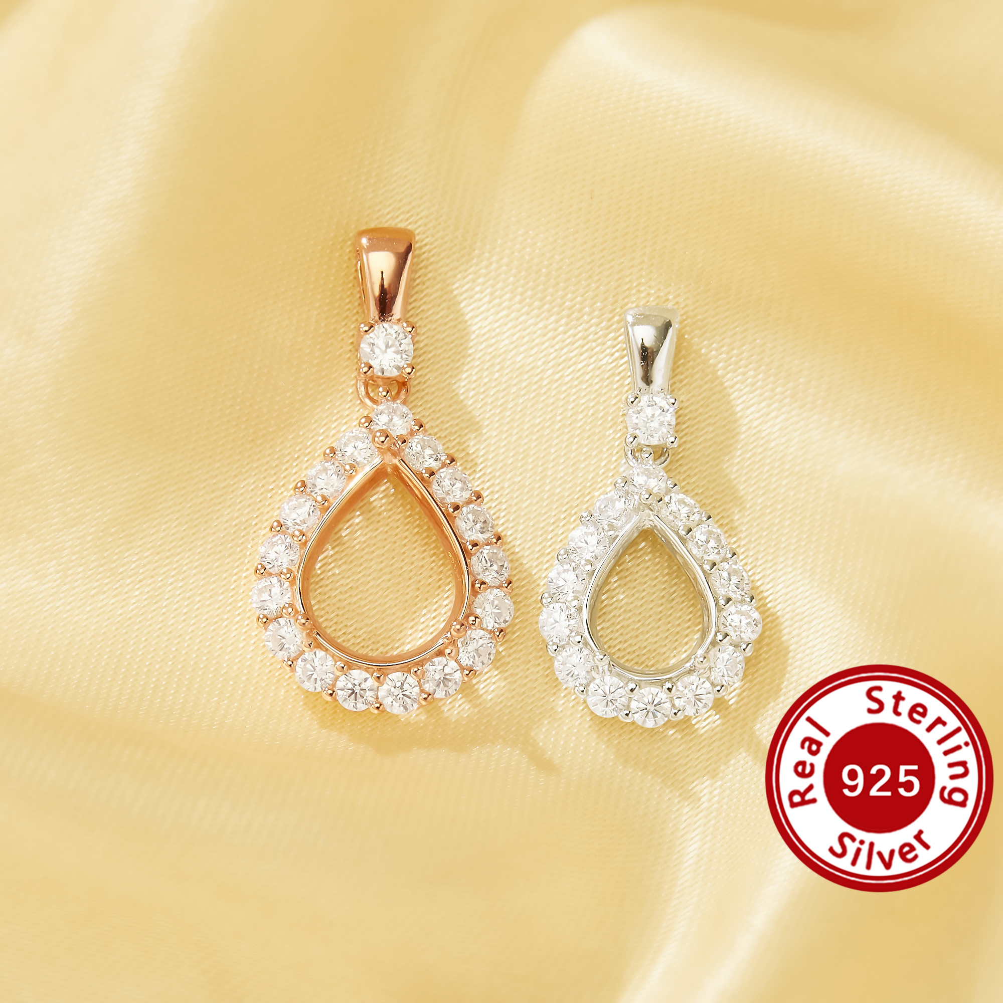 Pear Halo Pendant Bezel Settings, CZ Stone Solid 925 Sterling Silver Elegant Charm Mount, DIY Necklace Making Accessories 1431754