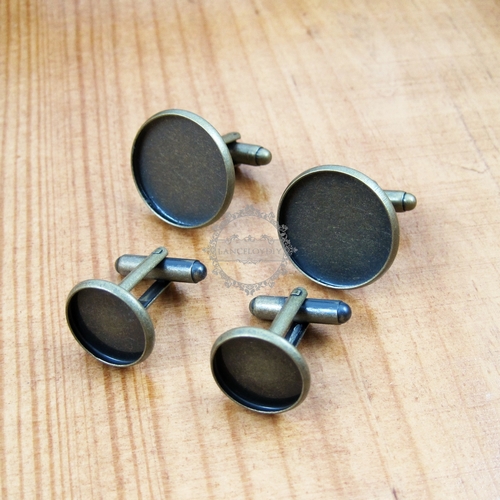 10Pcs 12MM Vintage Bronze Brass Round French Crown Cuff Links Blanks,Sleeve Button 1500003 - Click Image to Close