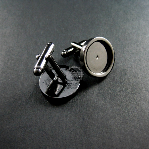 10Pcs 15MM round bezel tray setting gun black brass french cufflink blanks cuff link sleeve button findings 1500023 - Click Image to Close