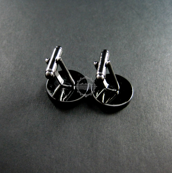 10Pcs 15MM round bezel tray setting gun black brass french cufflink blanks cuff link sleeve button findings 1500023 - Click Image to Close