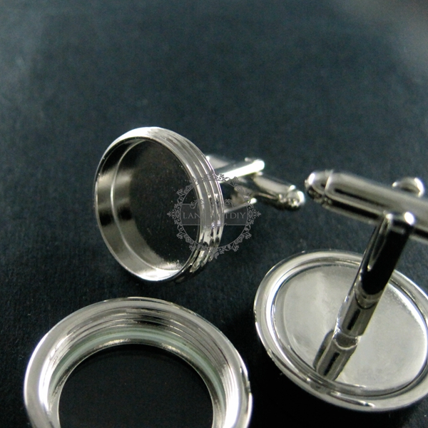 1Pair 16MM Setting Silver Round 3MM Deep Bezel Tray Floating Charm DIY Photo Cufflinks,Wedding Cuff Link Blanks Supplies 1500038 - Click Image to Close