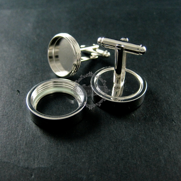 1Pair 16MM Setting Silver Round 3MM Deep Bezel Tray Floating Charm DIY Photo Cufflinks,Wedding Cuff Link Blanks Supplies 1500038 - Click Image to Close