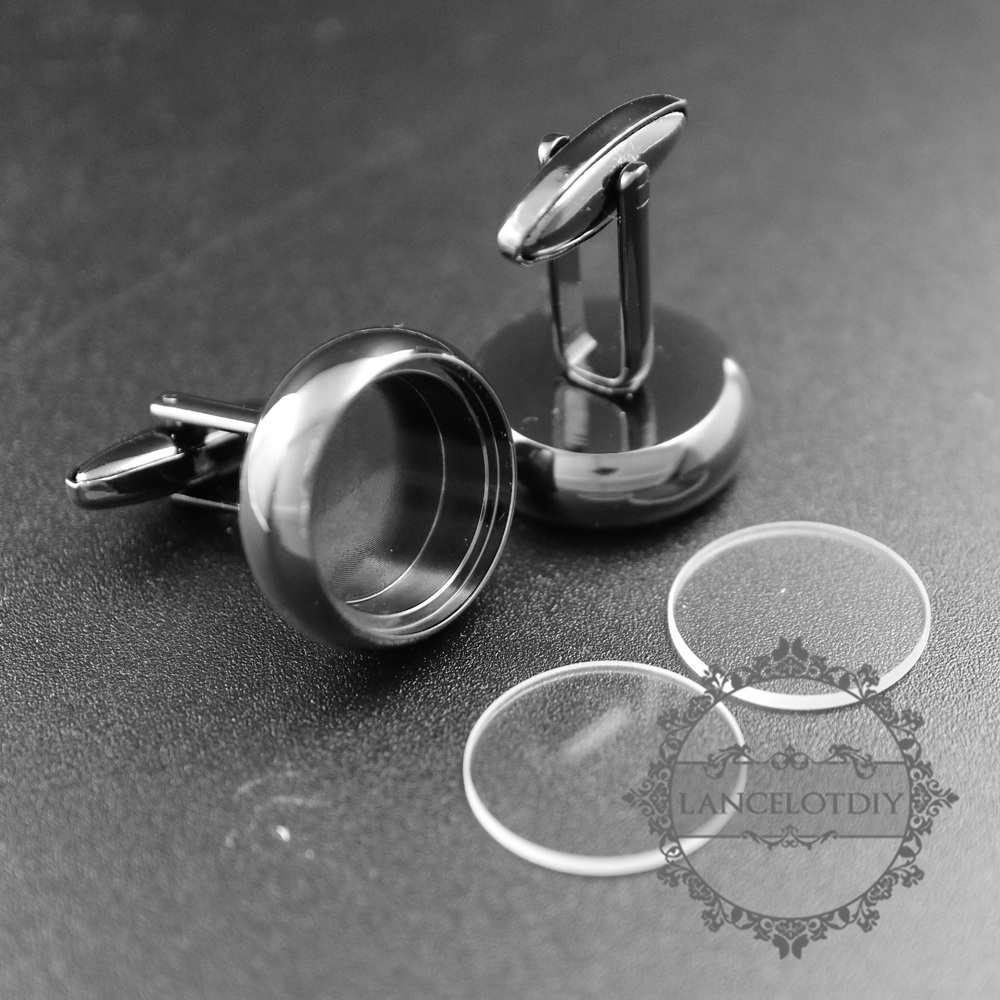 10Pcs 16MM Round Bezel 5MM Depth Gun Black Floating Cufflinks Tray With ...