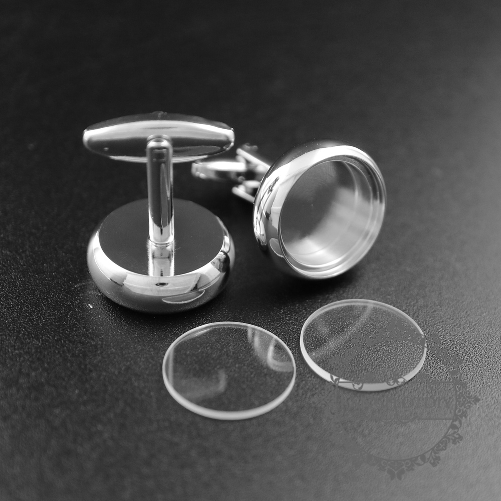 10Pcs 16MM Round Bezel 5MM Depth Silver Floating Cufflinks Tray With Glass 1500150-4