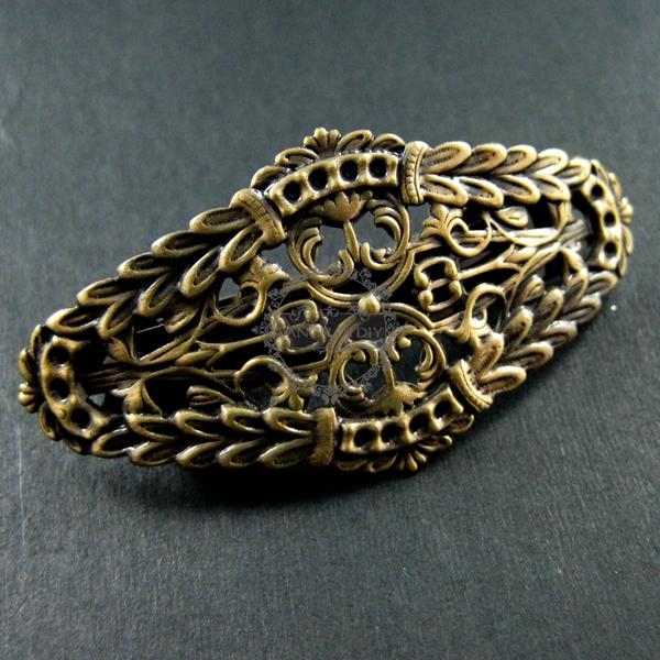5pcs 30x60mm vintage style brass bronze filigree flower hair clip DIY supplies findings 1502006 - Click Image to Close