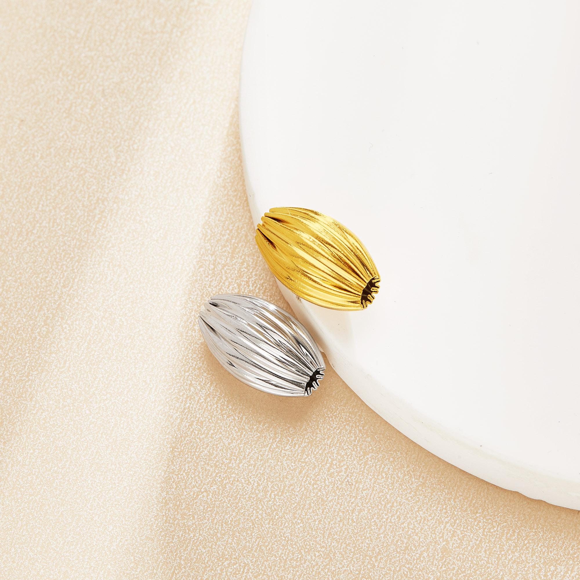 Stainless Steel Oval Pumpkin Beads,Gold Plated Stainless Steel Spacer Beads with 2MM Hole,DIY Bead Supplies 1502138