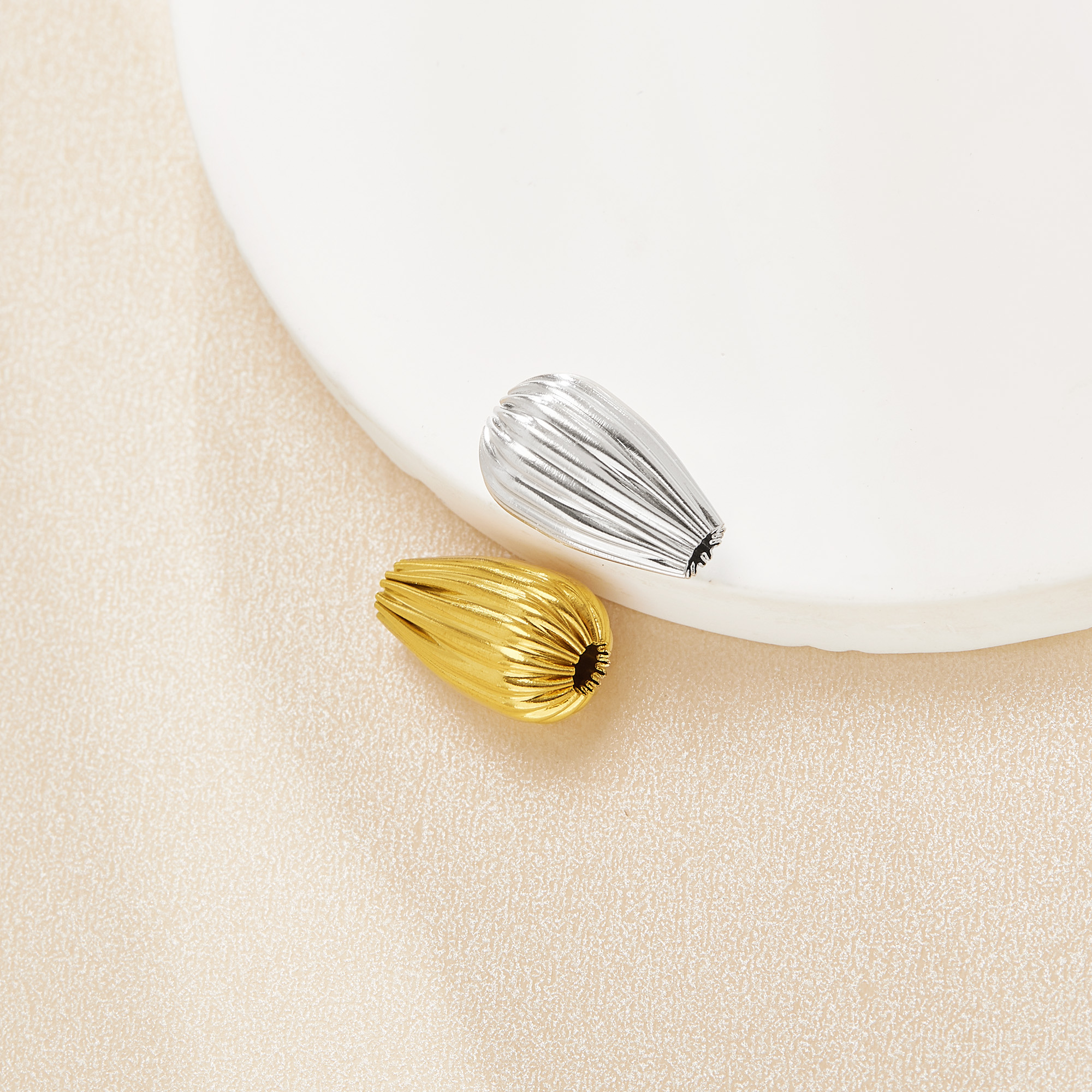 Stainless Steel Water Drop Pumpkin Beads,Gold Plated Stainless Steel Spacer Beads with 2.5MM Hole,DIY Bead Supplies 1502139