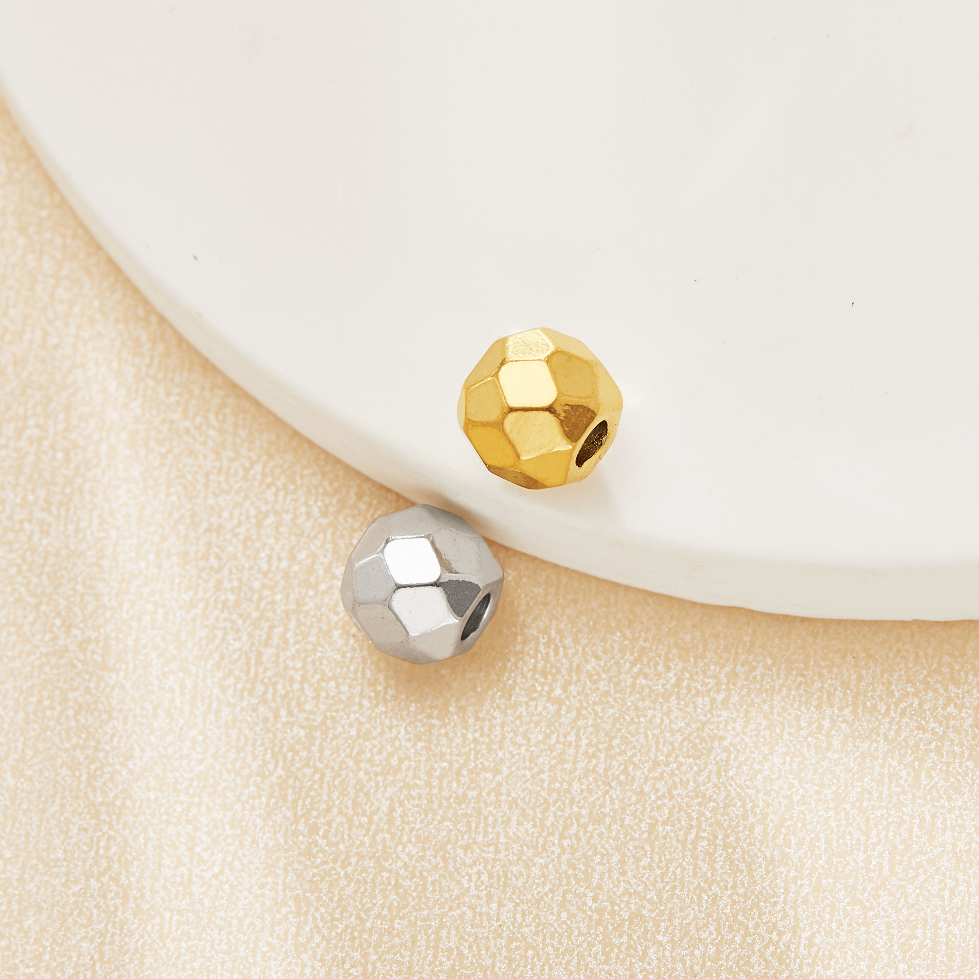 Stainless Steel Round Faceted Beads,Gold Plated Stainless Steel Spacer Beads with 2MM Hole,DIY Bead Supplies 1502143