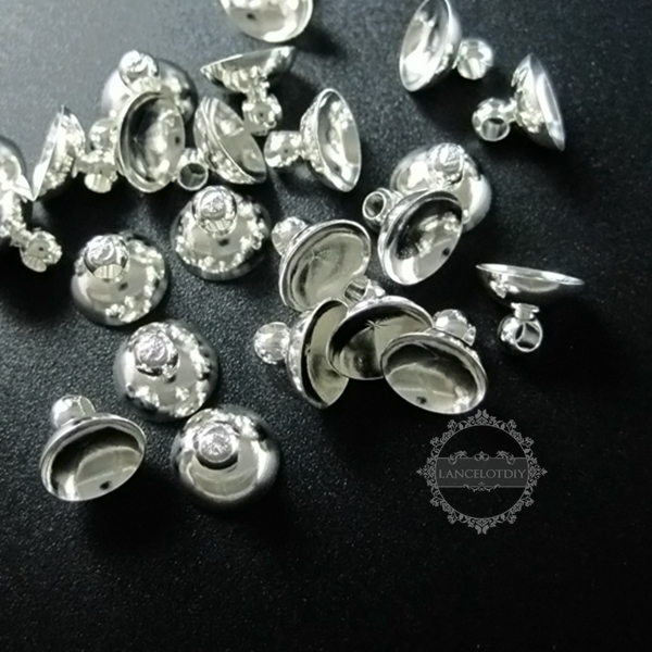 50pcs 8mm silver plated brass glass dome cover cap DIY bail supplies findings 1532014 - Click Image to Close