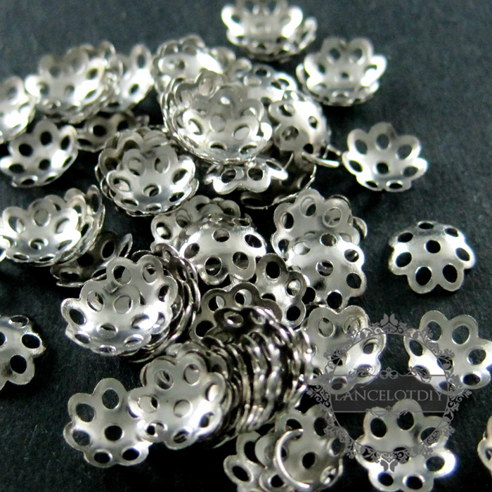 50pcs 6mm vintage style rhodium plated filigree flower beads cap beading supplies DIY findings 1560001 - Click Image to Close