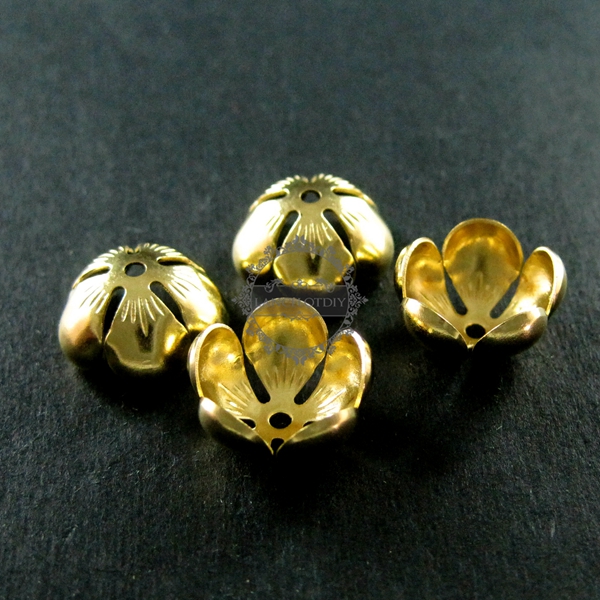 50pcs 12mm vintage style raw brass flower beads cap DIY beading jewelry supplies 1564001 - Click Image to Close