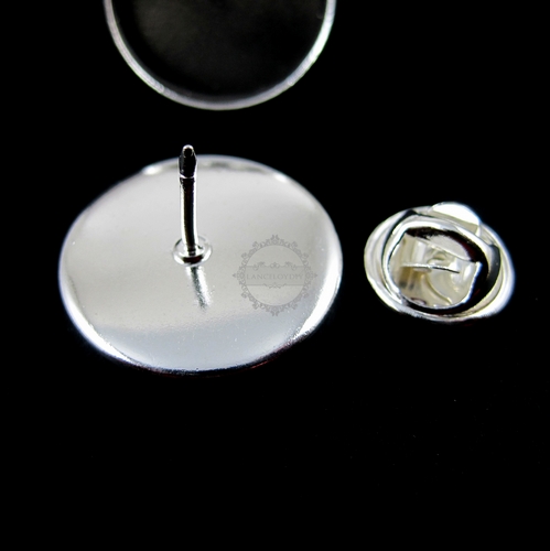 20pcs silver 20mm base setting size round brooch pin DIY setting tray supplies 1582023 - Click Image to Close