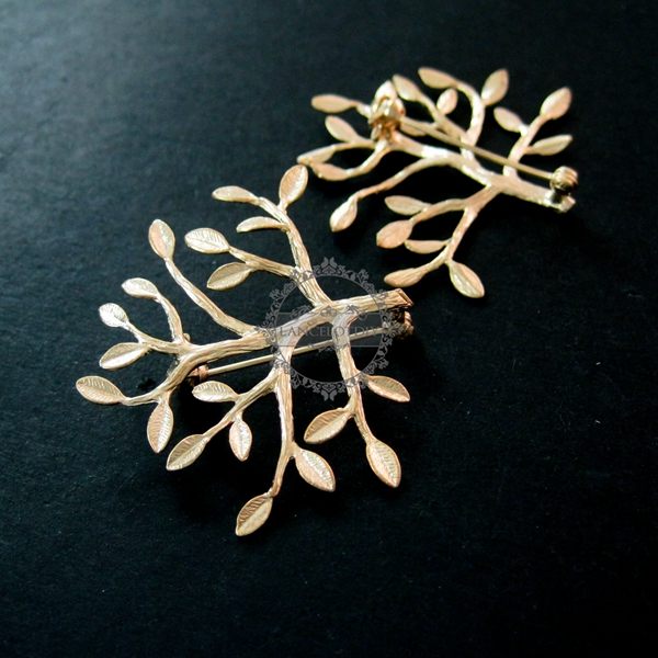 6pcs 32x40mm matte gold plated brass leaf tree branch brooch 1581030 - Click Image to Close