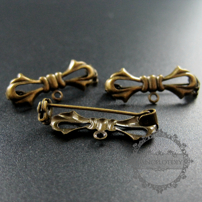 20pcs 11x30m vintage style bronze plated brass bow knot with loop DIY brooch findings supplies 1582040 - Click Image to Close